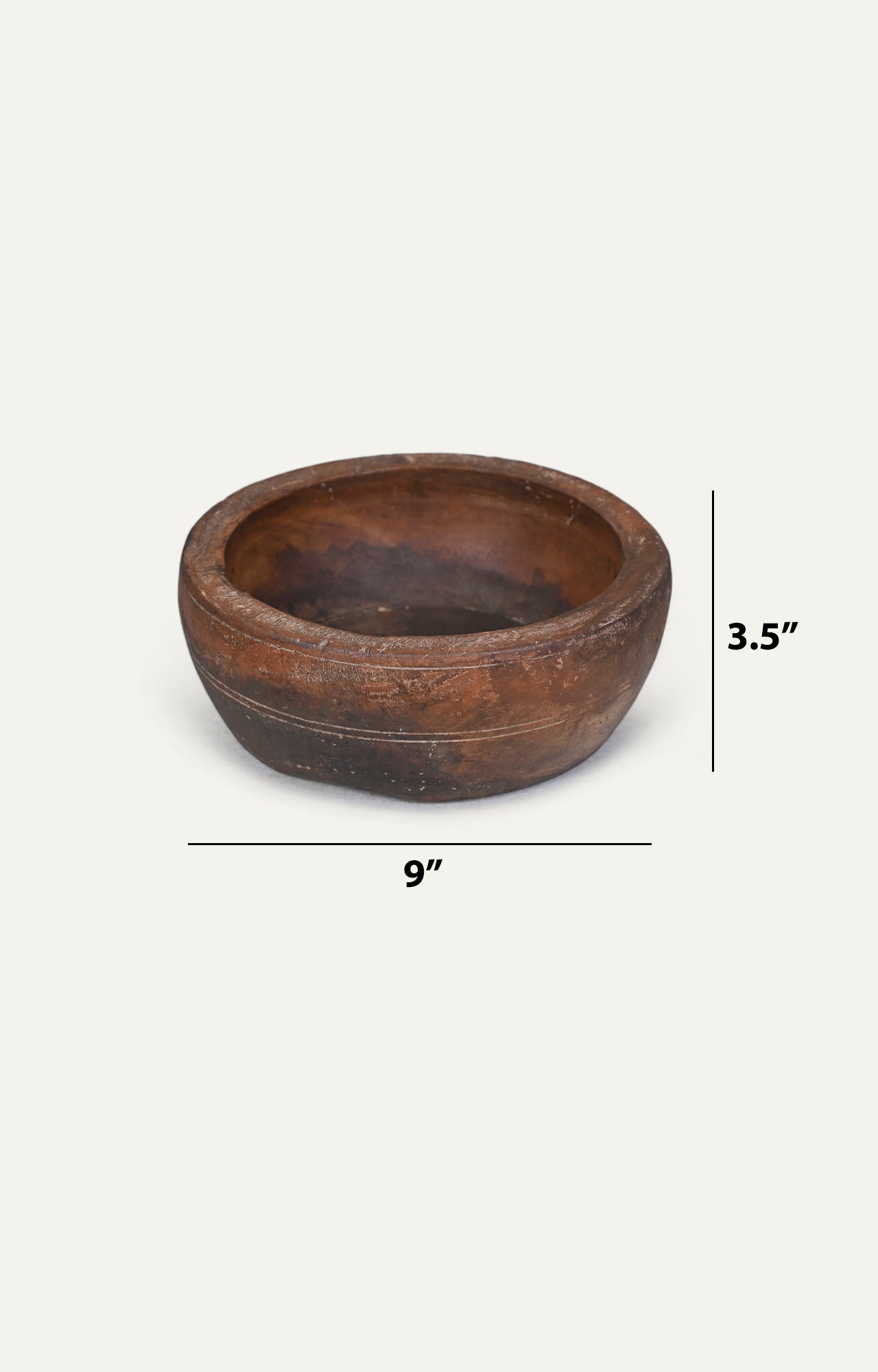 Vintage Hand-Carved Wooden Bowl_size