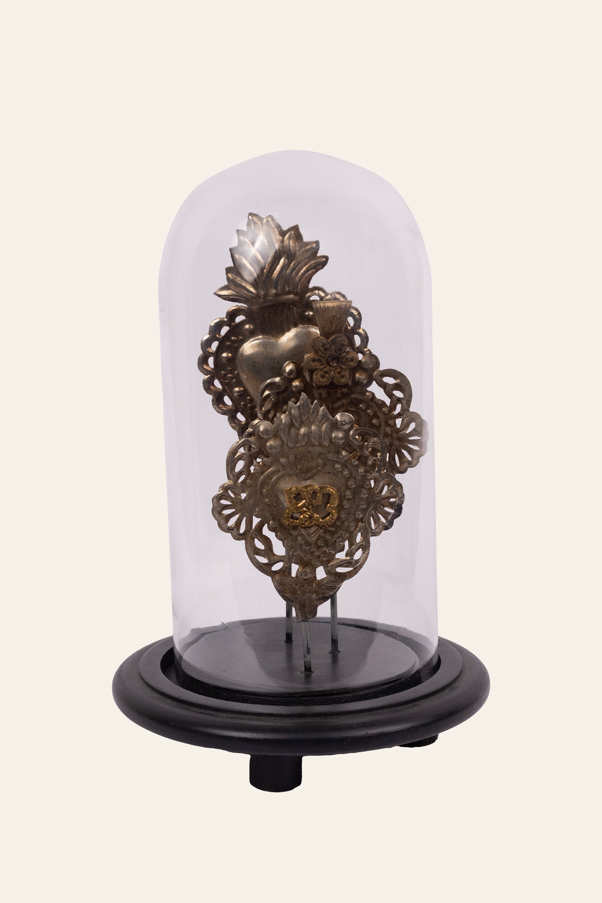 Vintage Metal Cloche with Wood Base