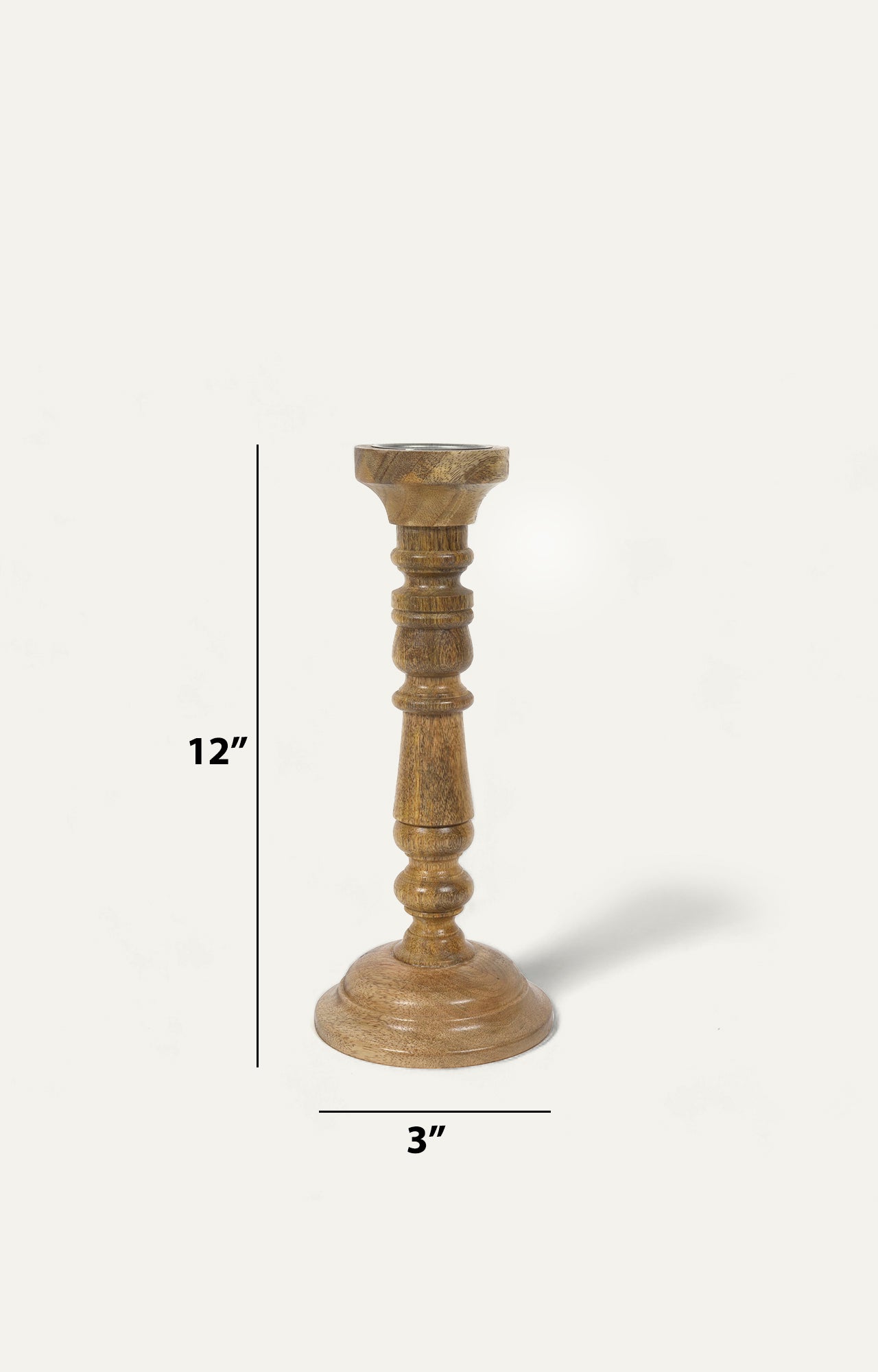 Vintage Turned Wood Candle Holder_size