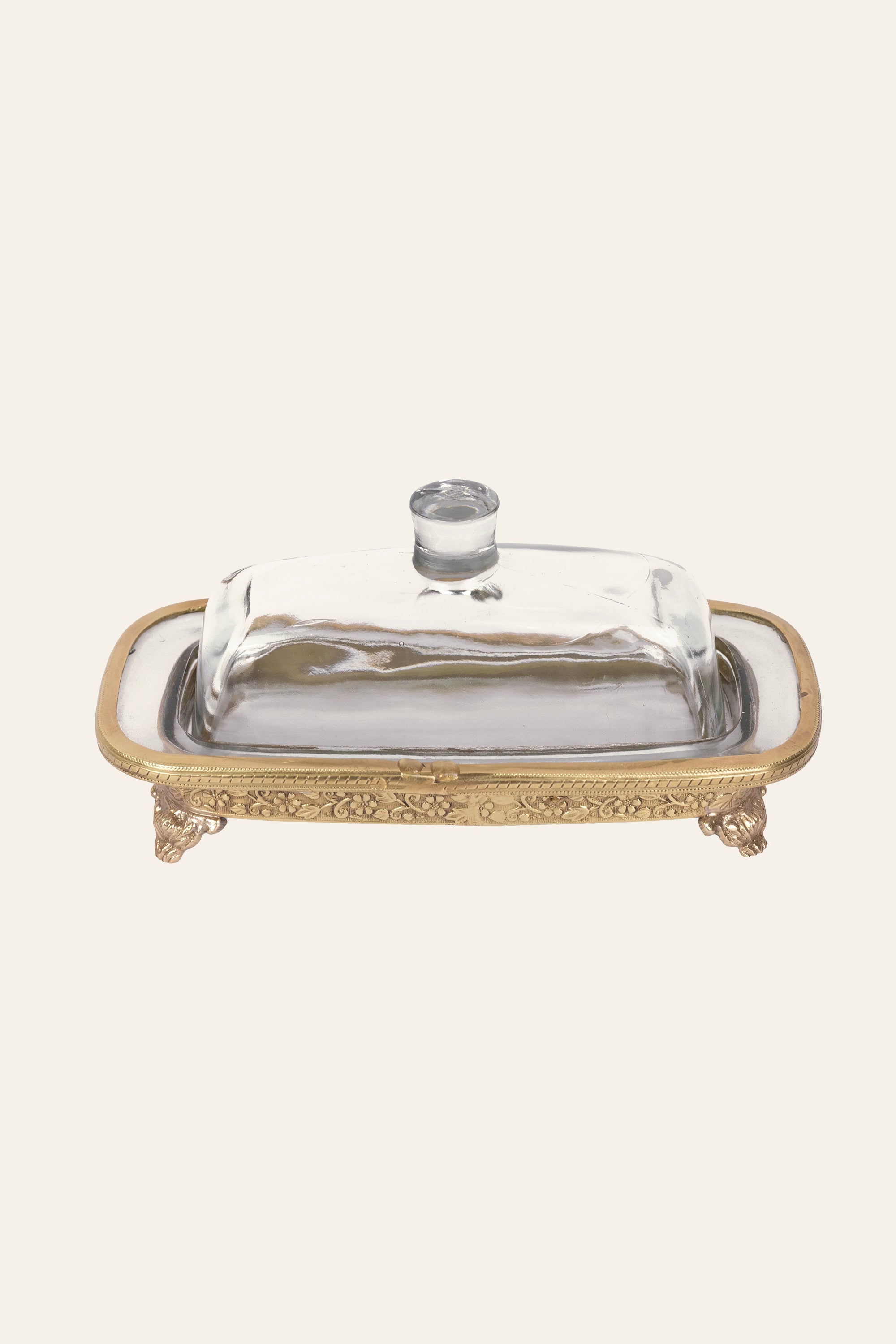 Vintage brass and glass butter dish with lid
