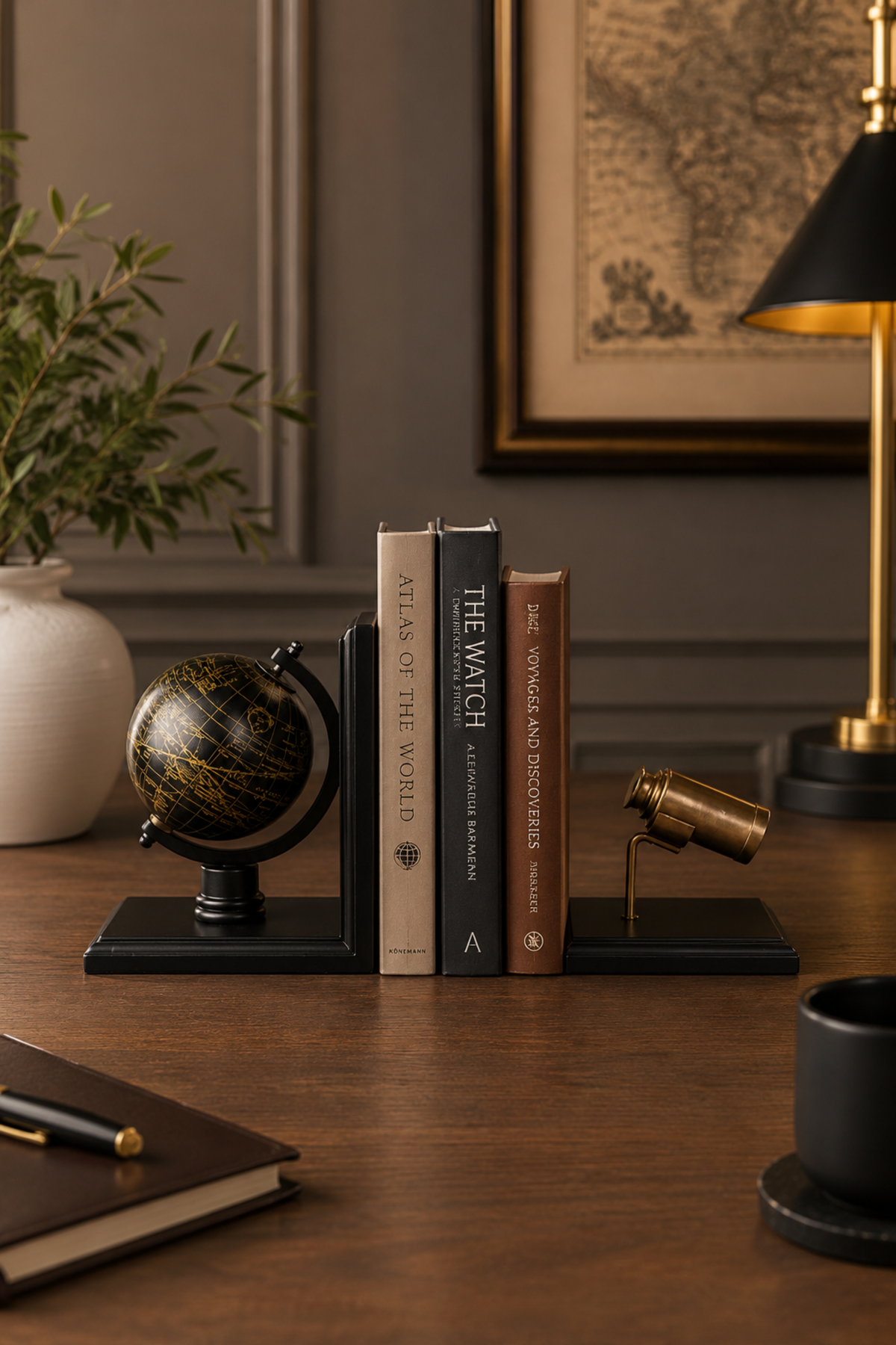 Vintage telescope bookends for bookshelf
