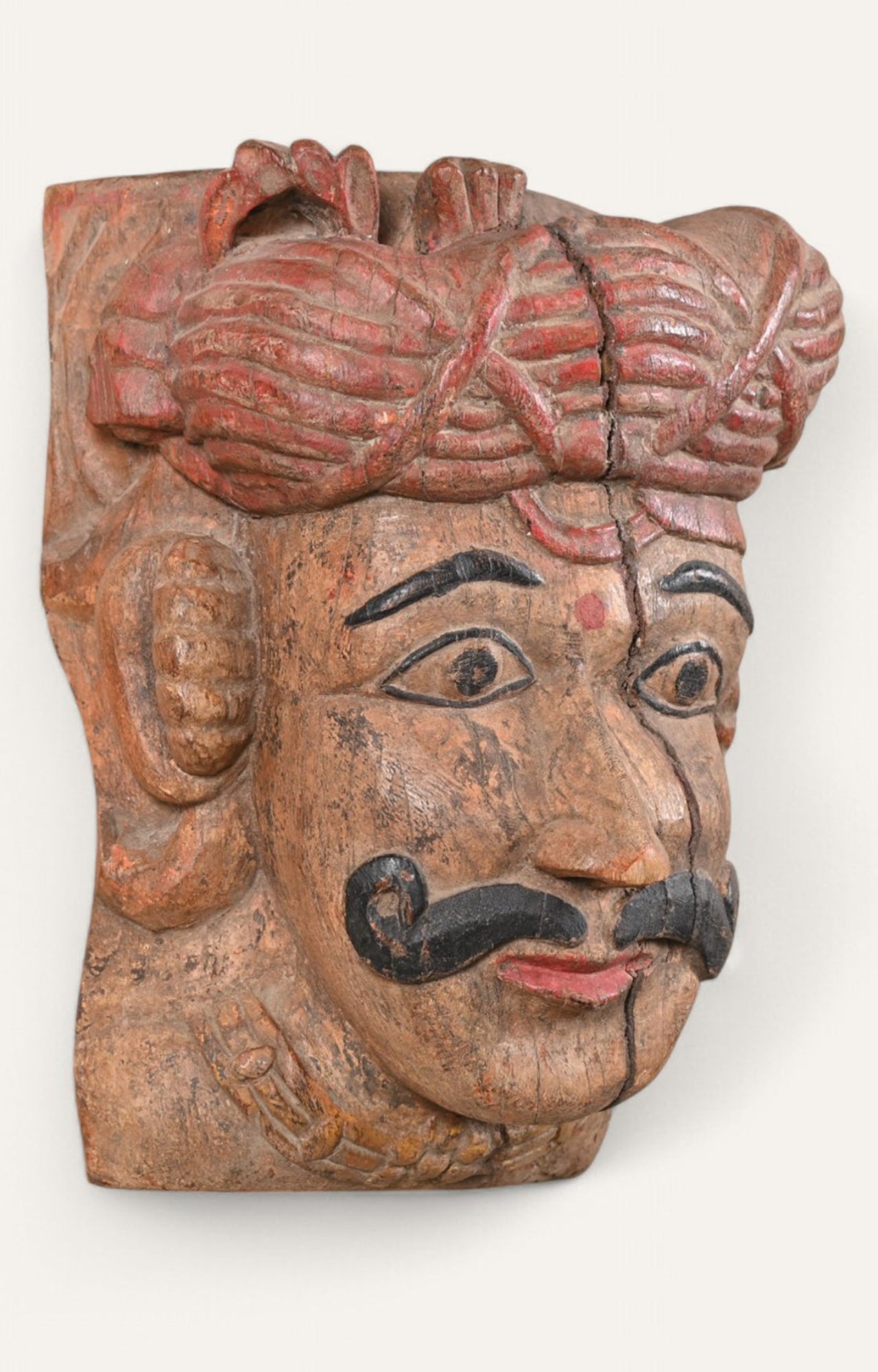 Warrior Head Hand-Carved Wooden Sculpture