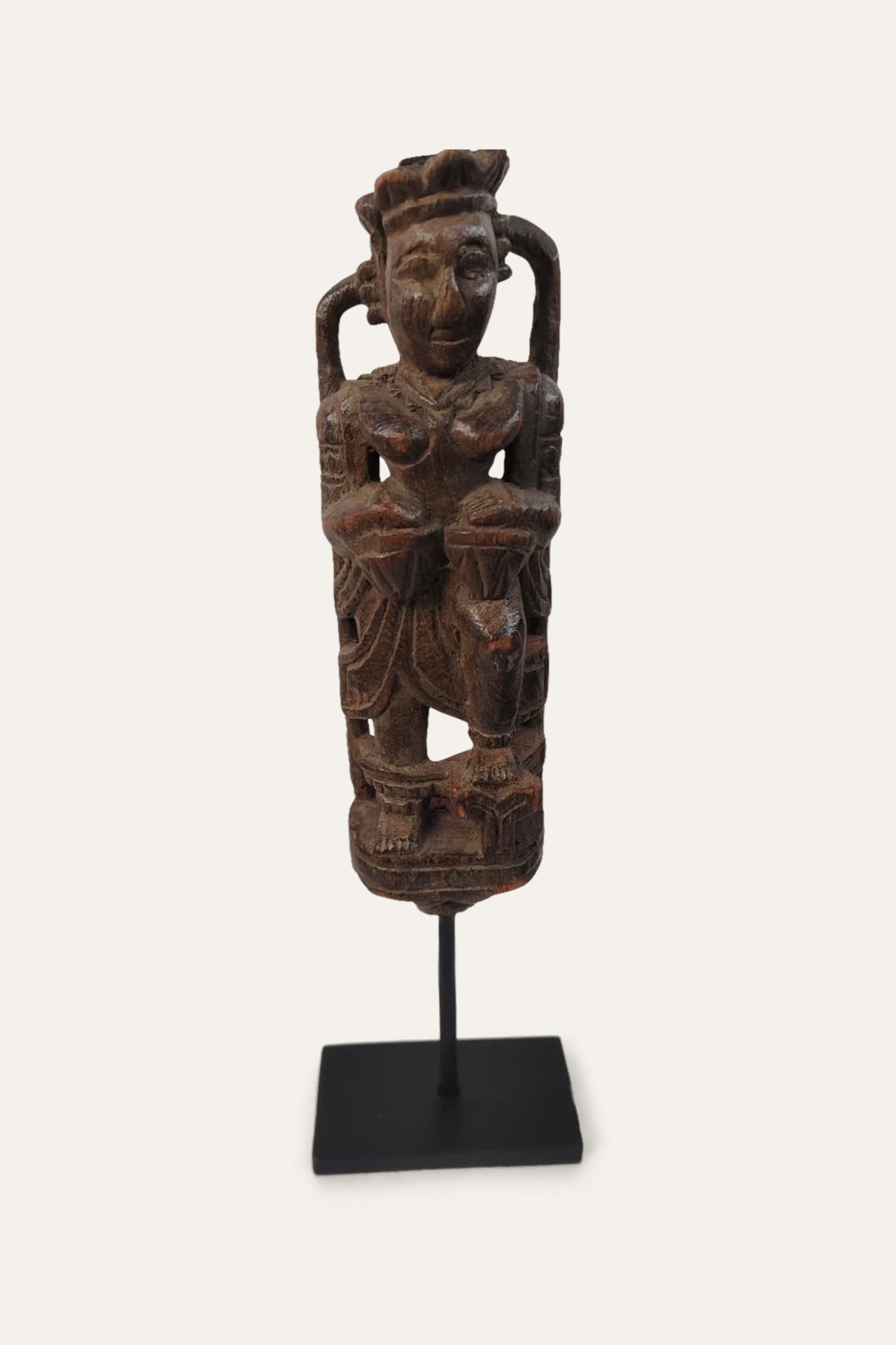 Antique Style Carved Indian Artist Figurine on Metal Stand