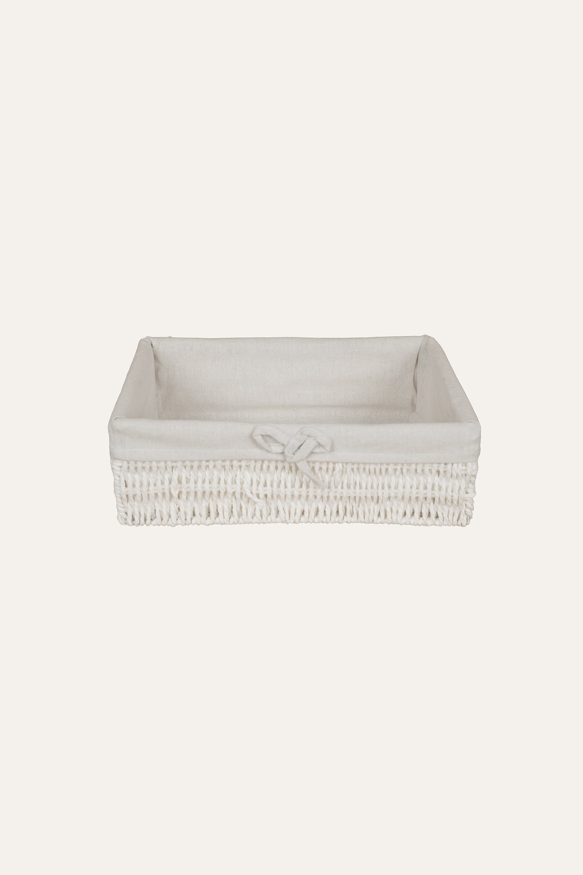 White Woven Trinket Basket with Fabric Liner for Home Organization