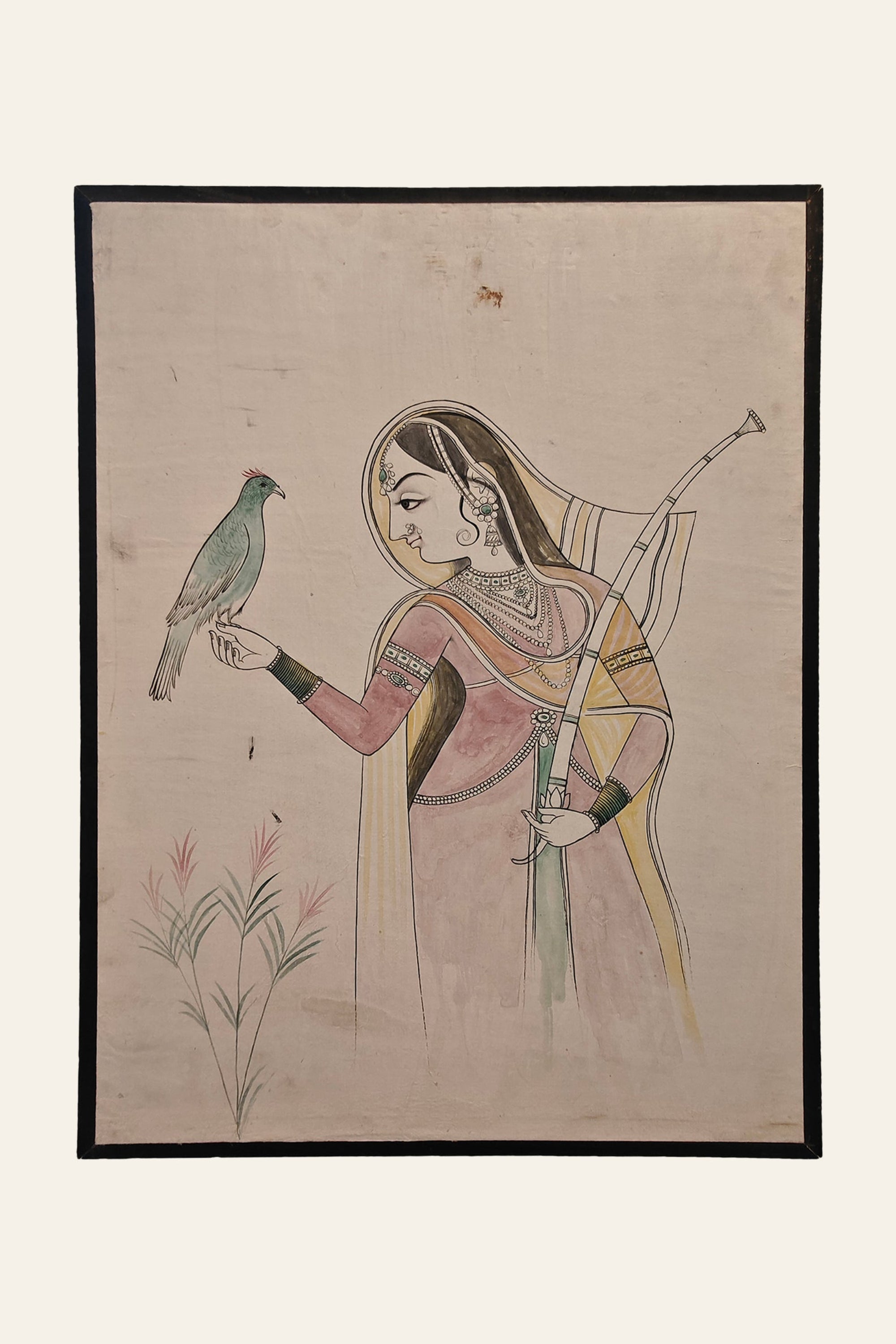 Woman with Bird Ragini Painting