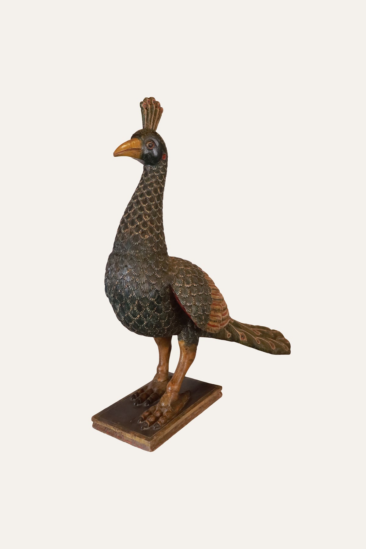 Wooden Peacock Sculpture
