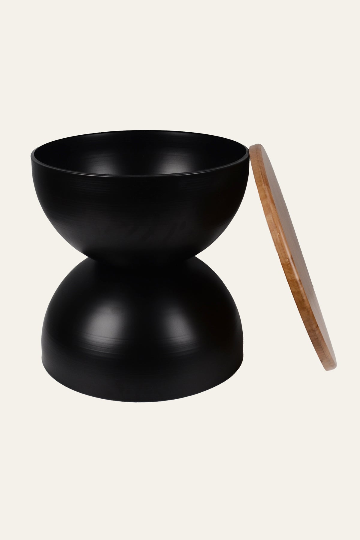 Natural Wood Top Hourglass Shape Side Table with Black Metal Base