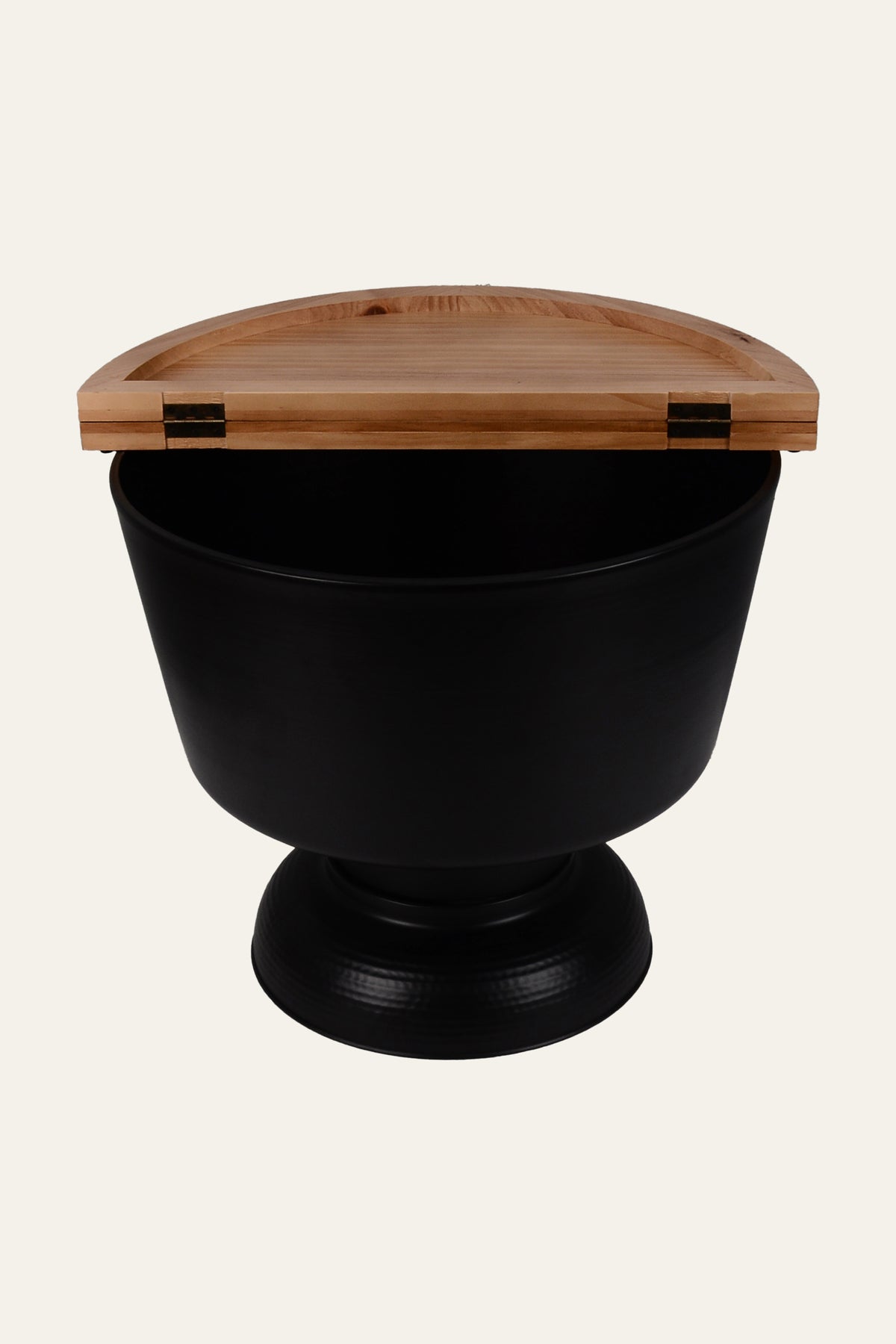 Round Metal End Table with Flip-Top Wood Top