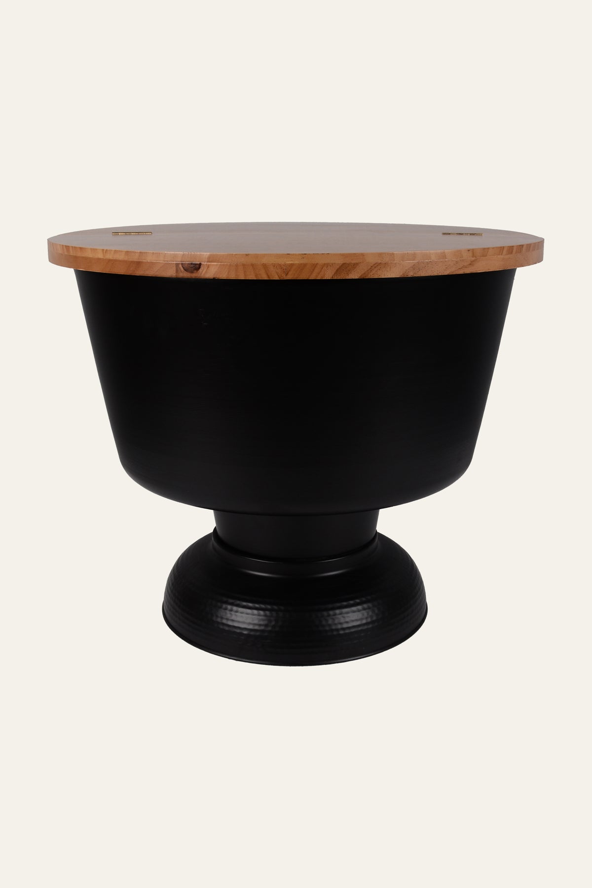 Round Metal End Table with Flip-Top Wood Top