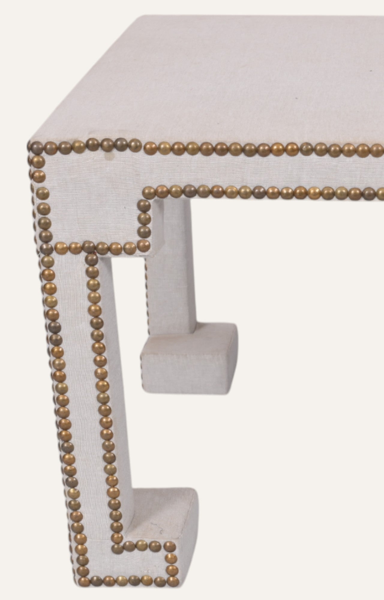 Square Linen Side Table with Brass Rivet Accents