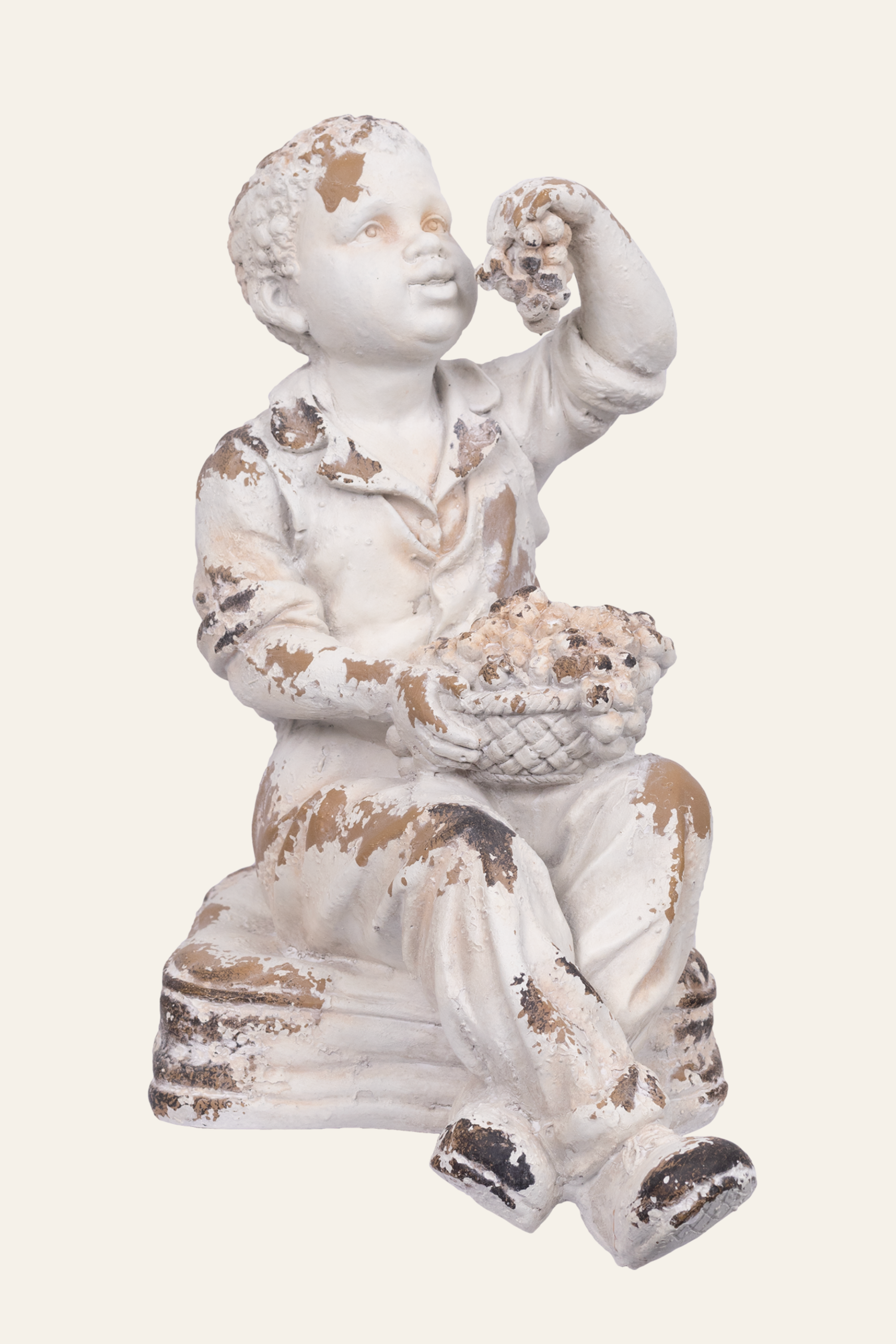 Young Boy Garden Statue with Grapes