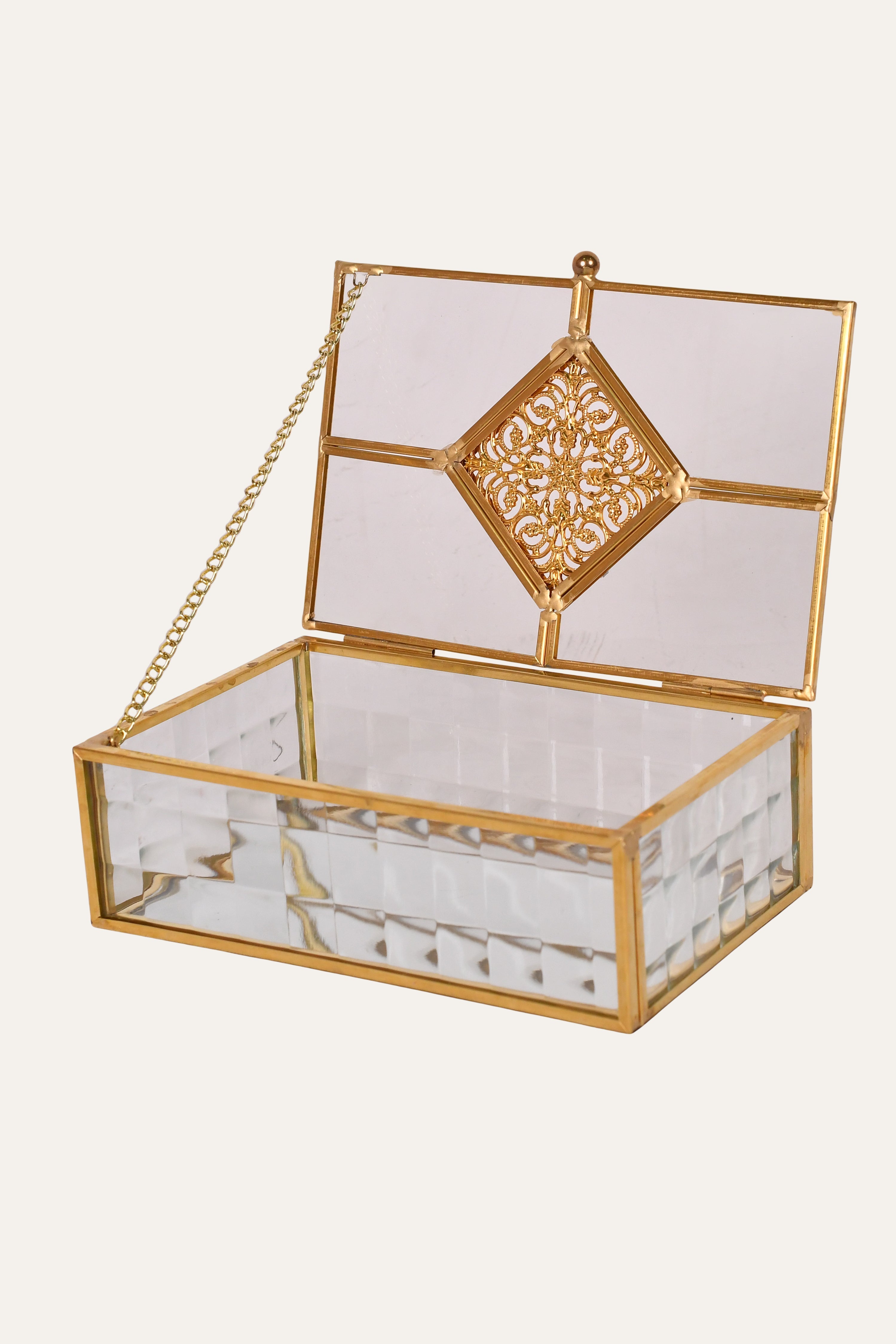 antique gold ribbed glass box