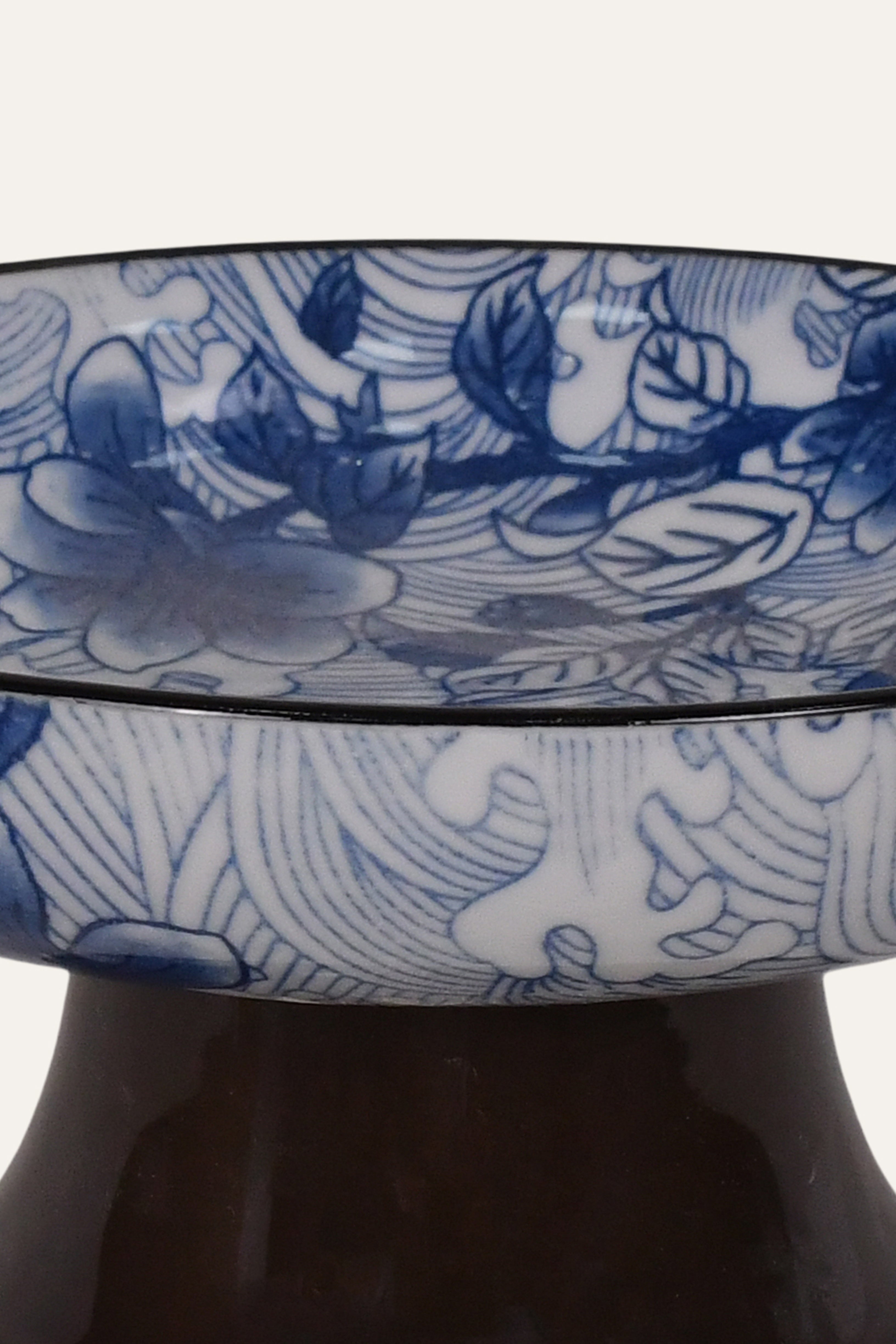 blue white ceramic pedestal bowl