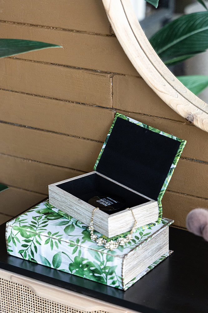botanical green and white decorative book box