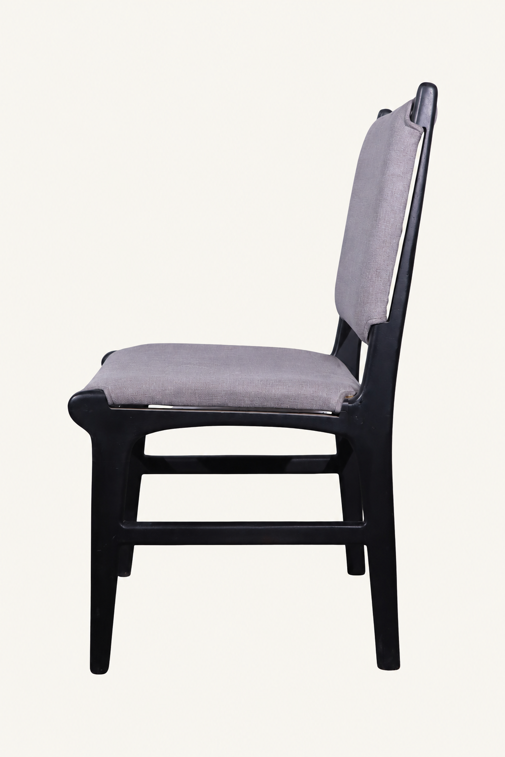 Grey Upholstered Dining Chair with Black Wooden Frame