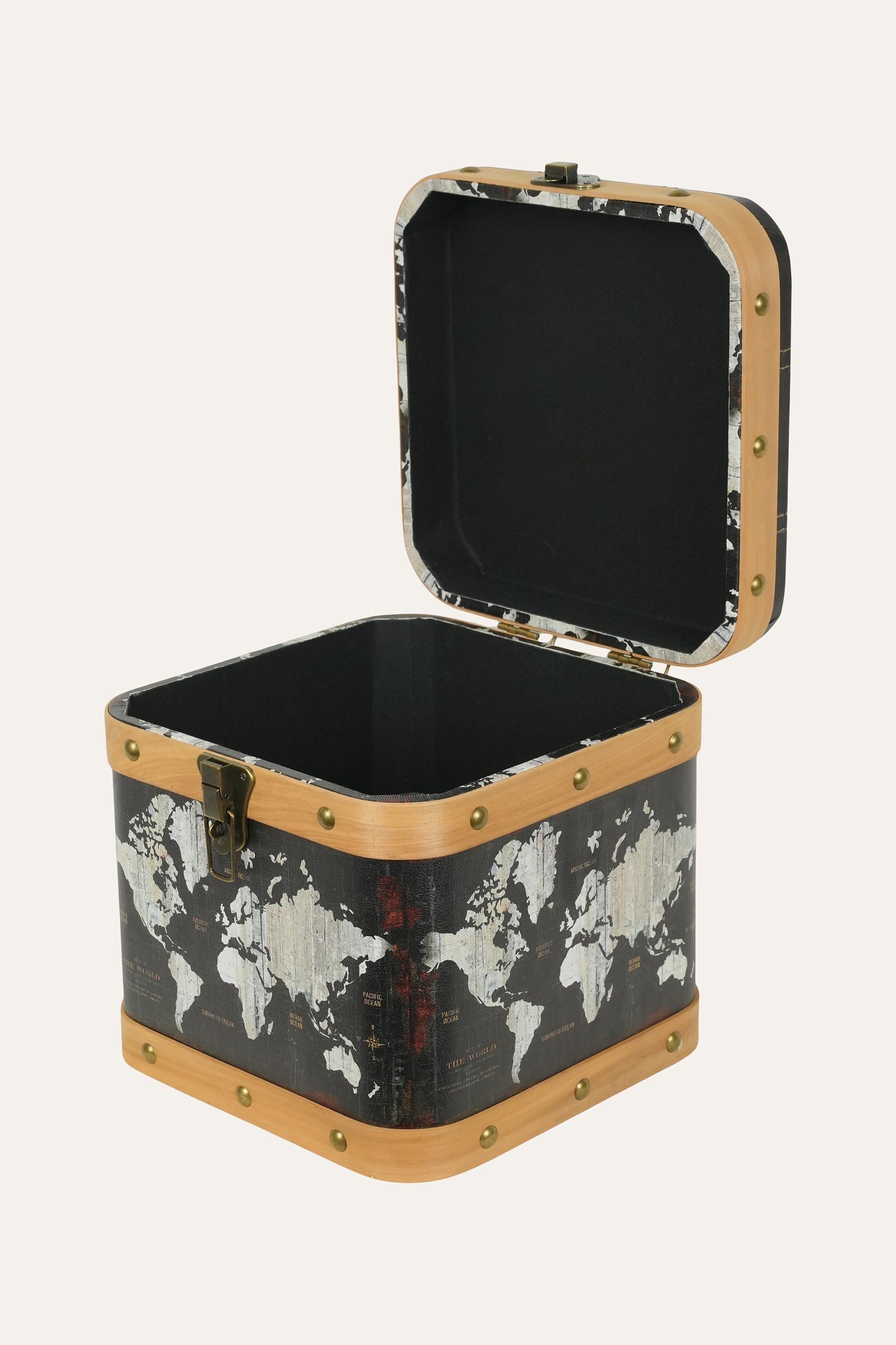 compact storage stool world map decor