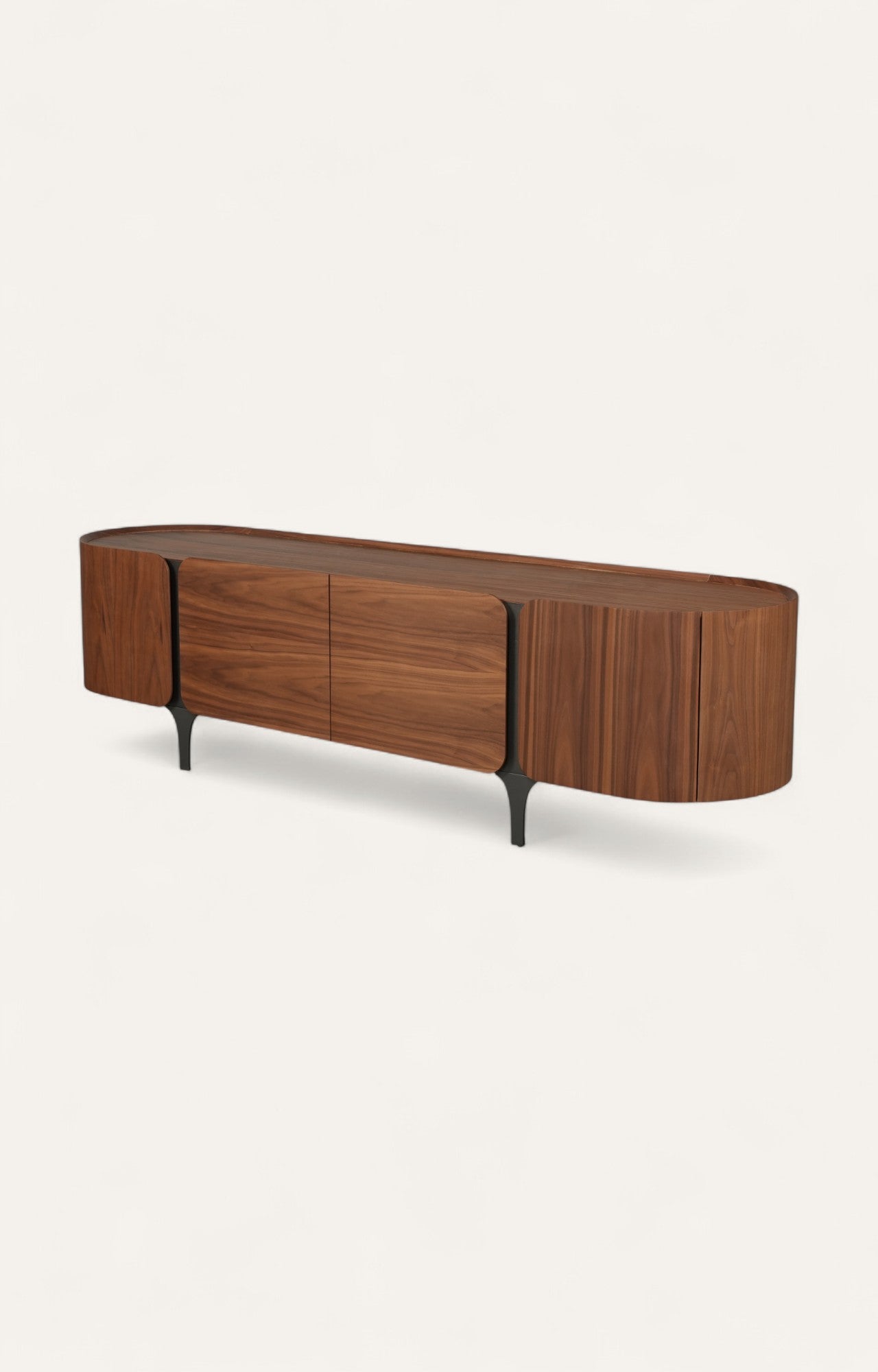 curved walnut media console