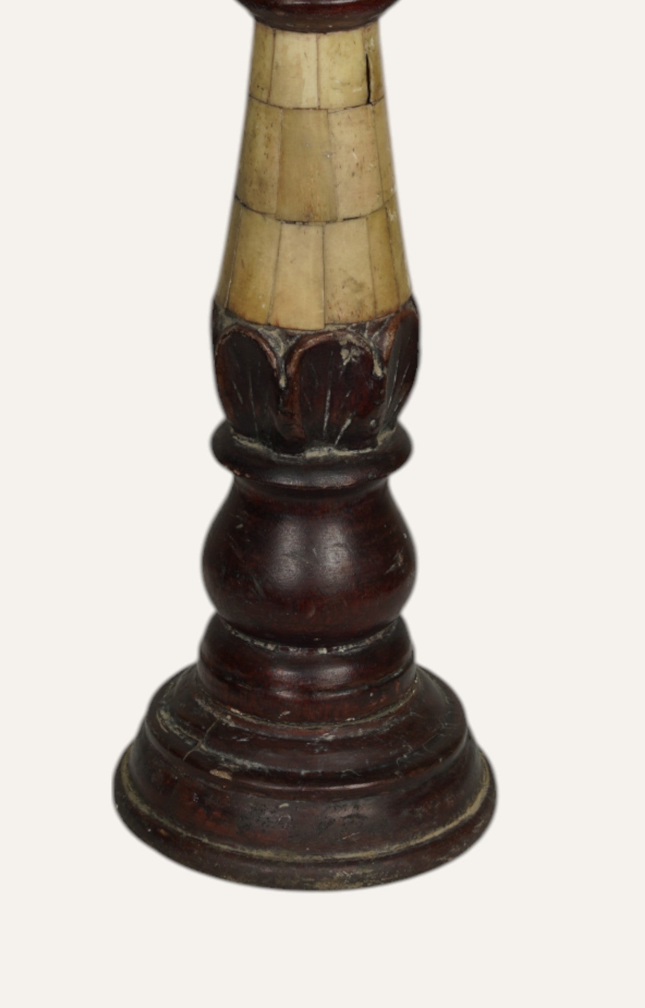 Ember Wood and Bone Inlay Vintage Candle Stand