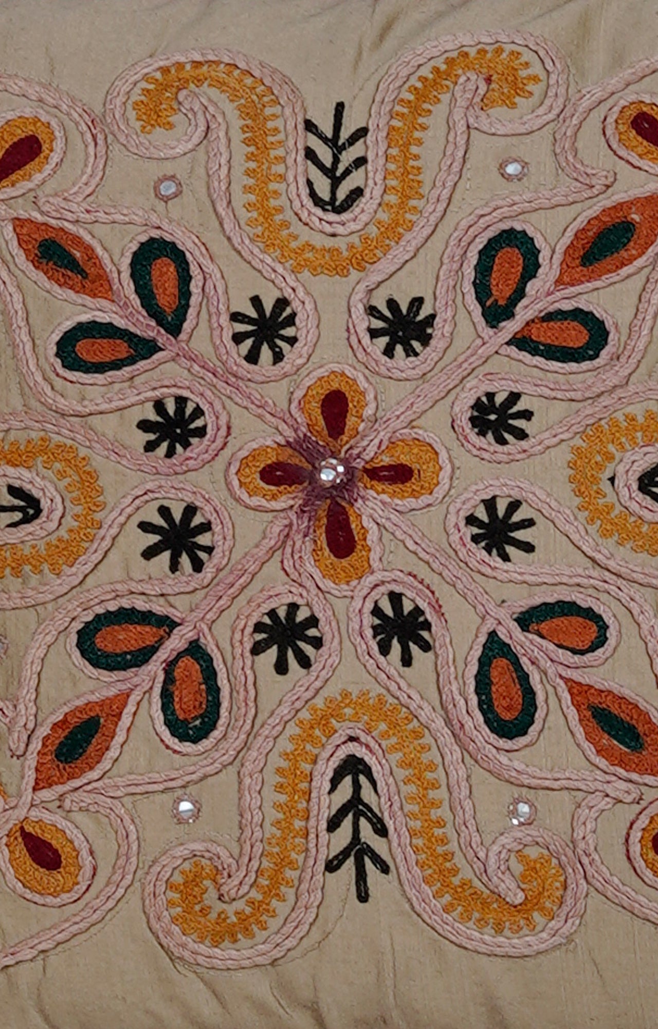 Rustic Floral Embroidered Cushion