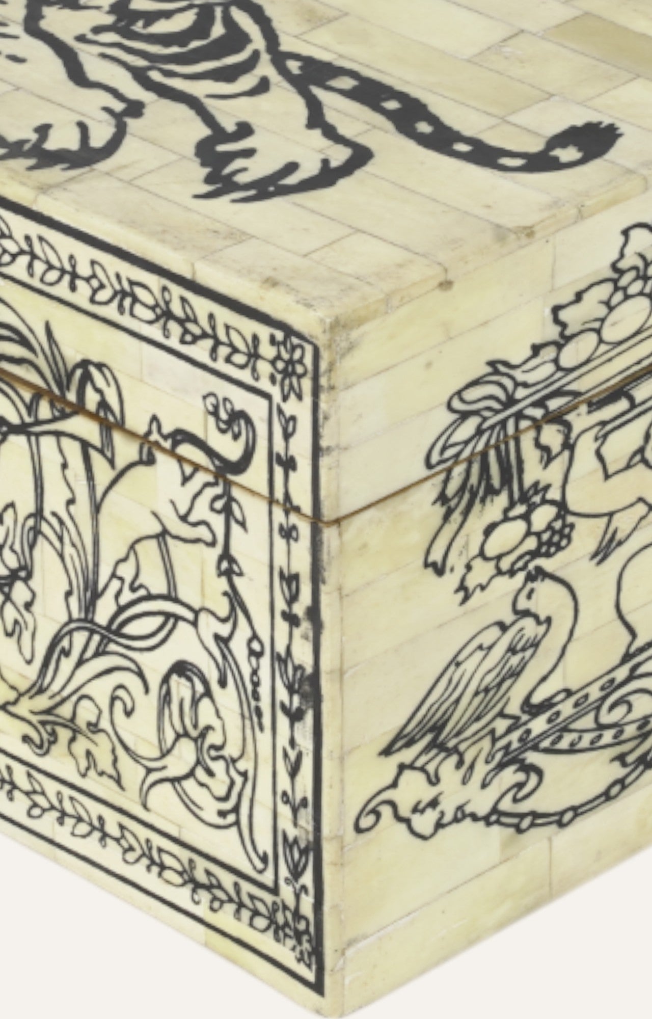 Hand-Painted Bone Inlay Box with Royal Tiger Motif