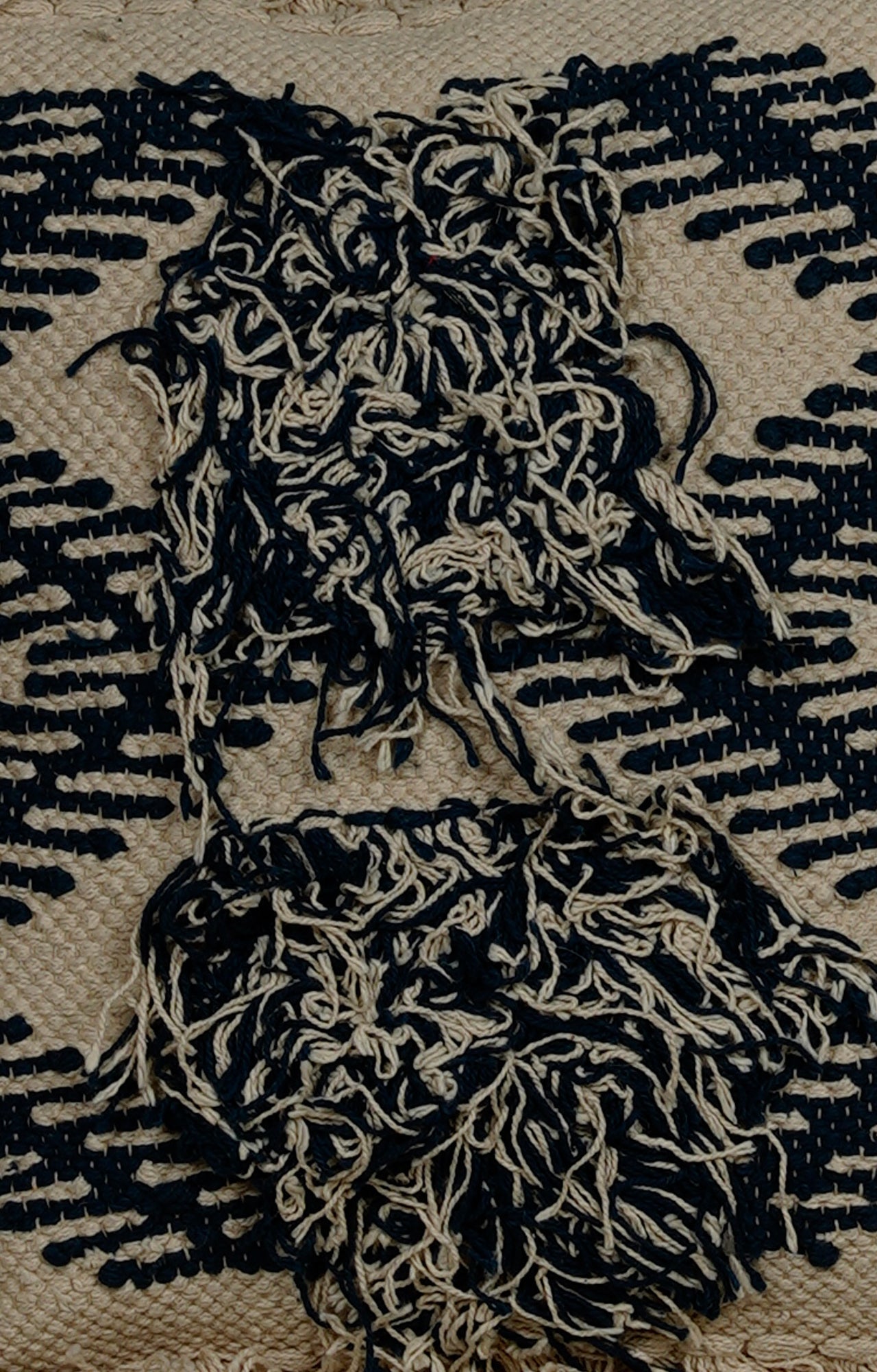 Beige and White Rectangular Cotton Tassel Pillow