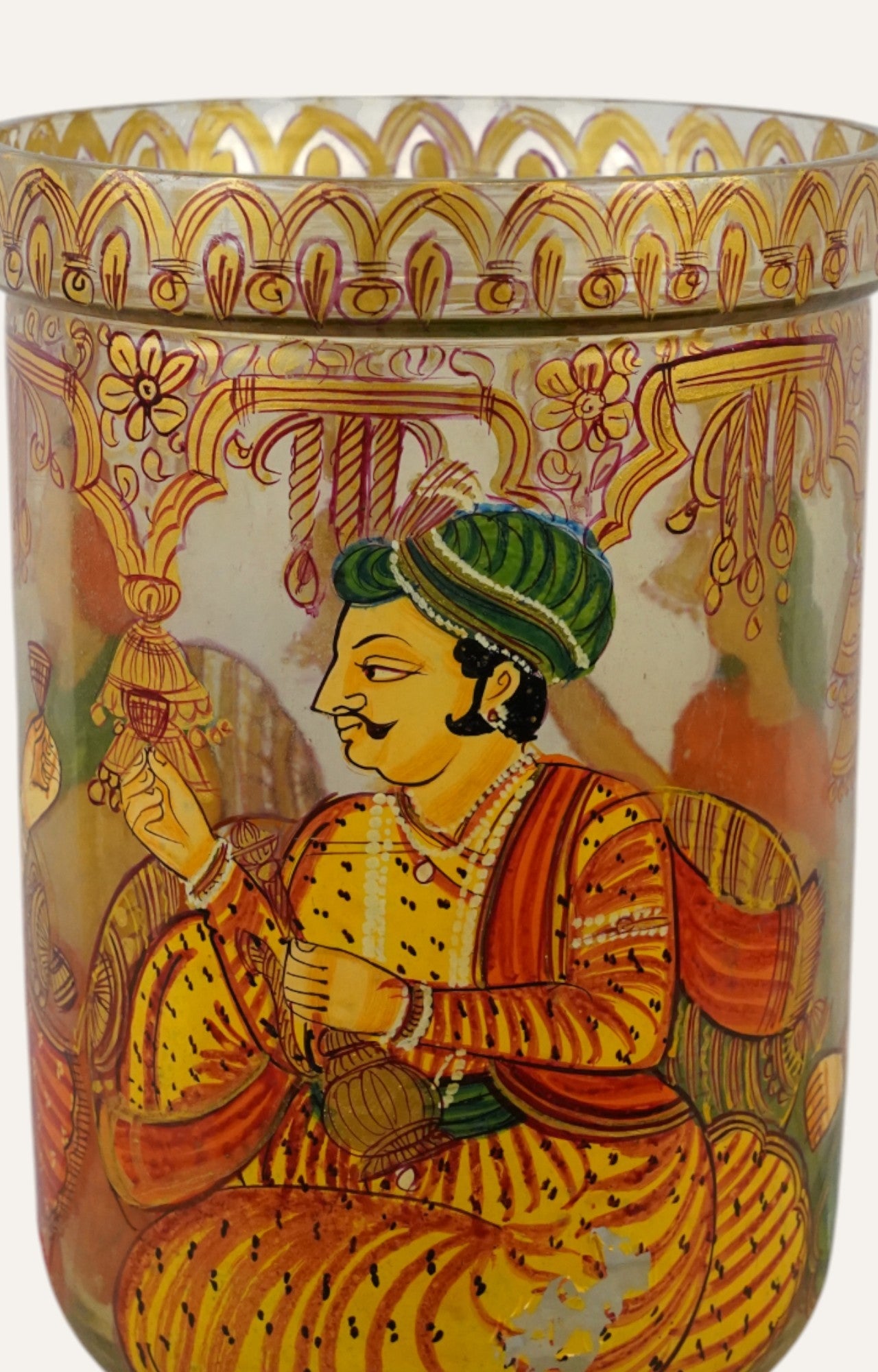 Mughal colorful Hand-Painted GlassGlass Jar/ Candle holder