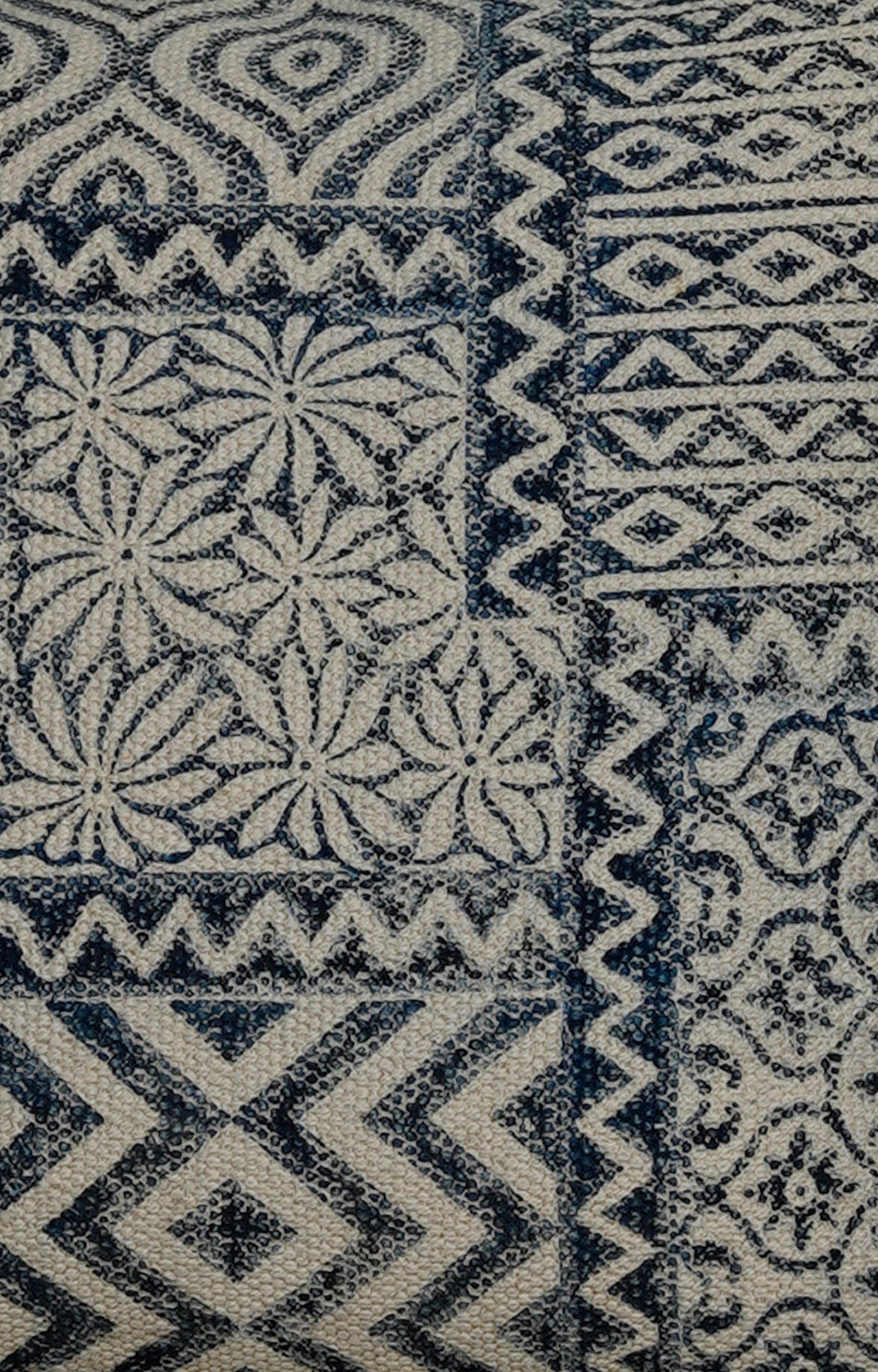 Intricate pattern Indigo and White Cushion