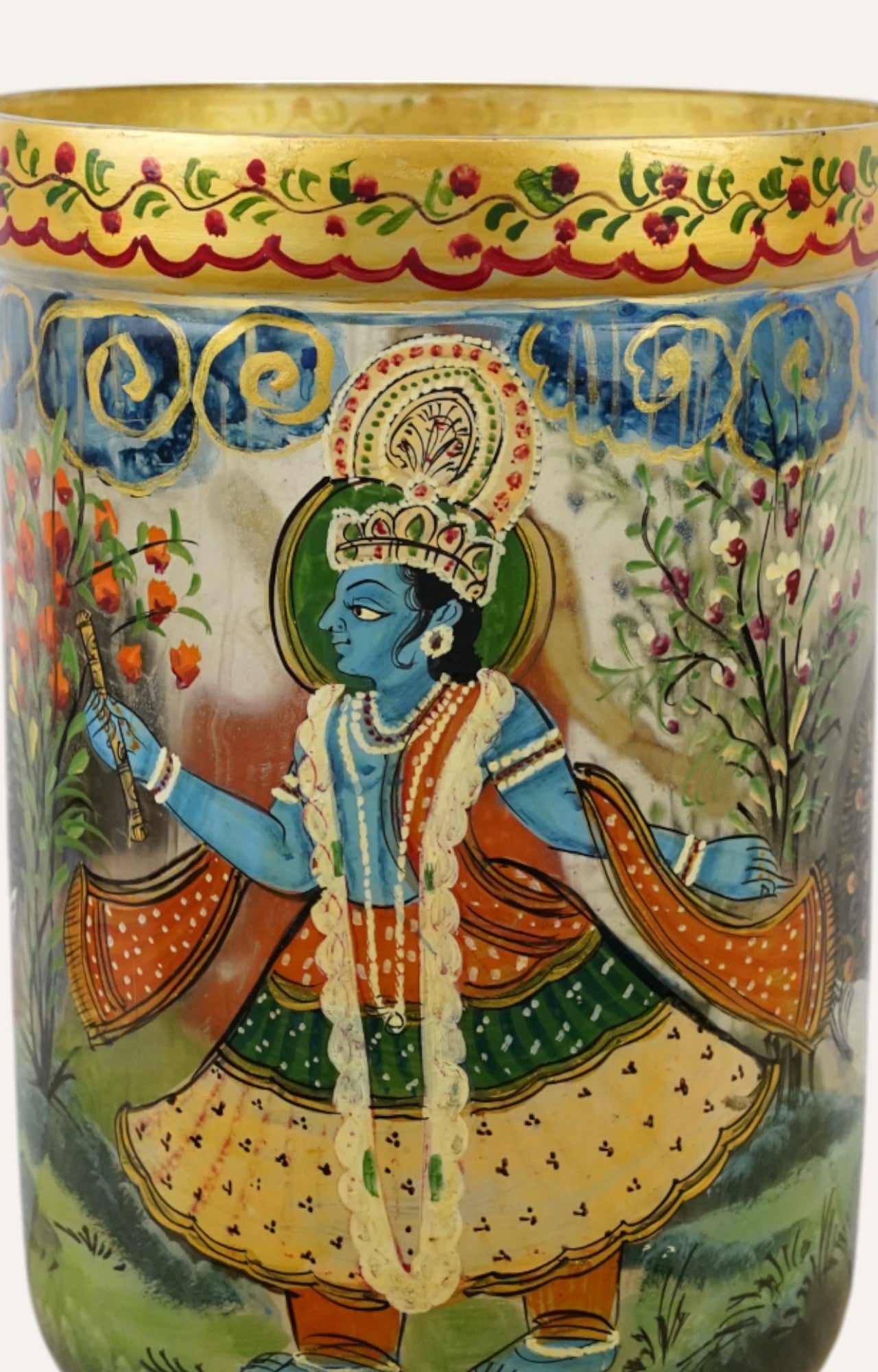 Hand-Painted Mughal Woman Glass Vase