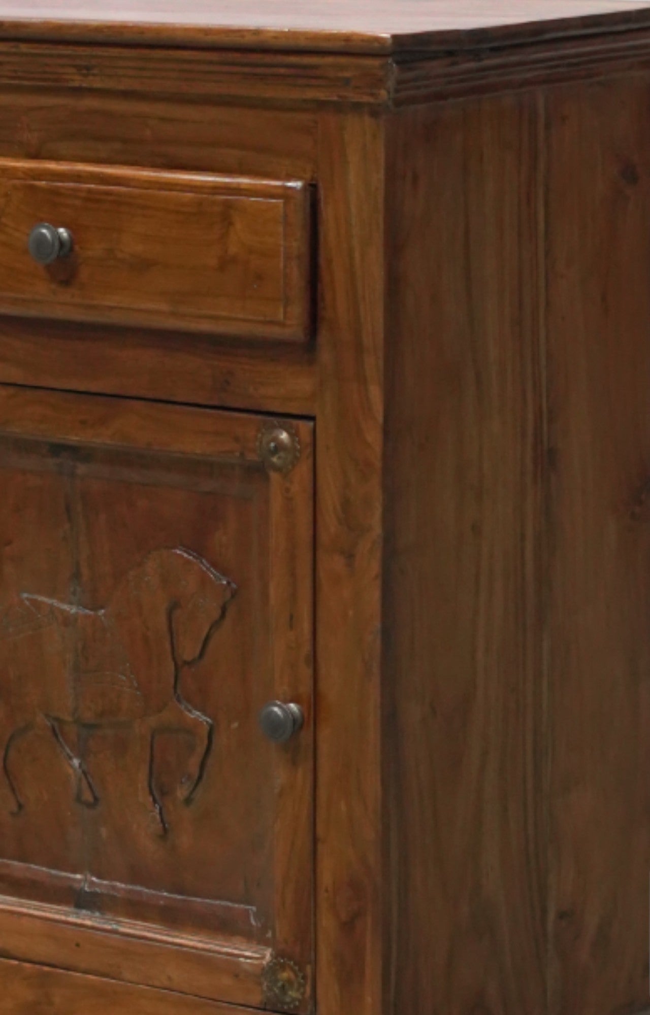Horse Hand-Carved Wooden Cabinet