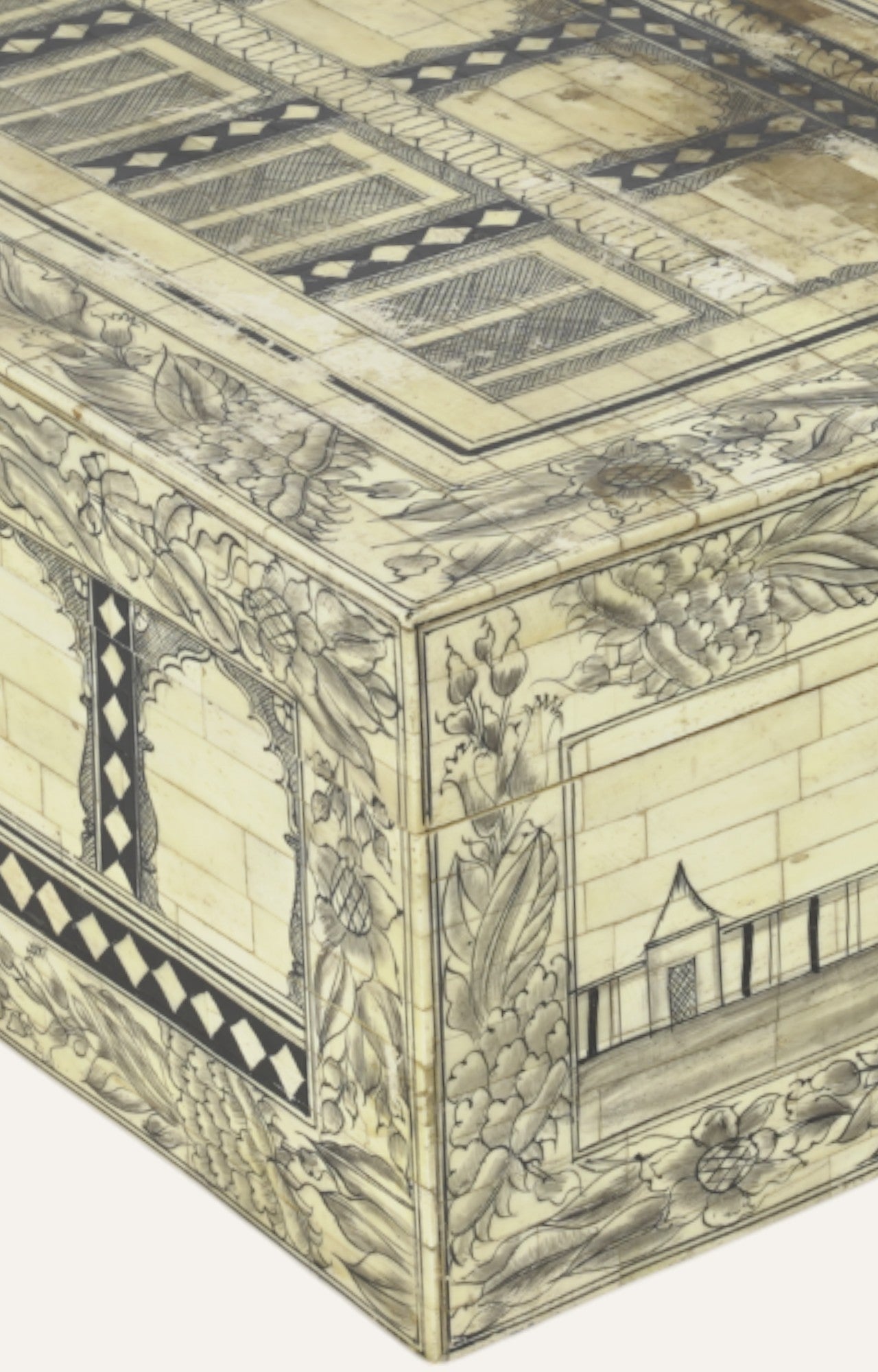 Architectural Bone Inlay Box with Arched Detailing