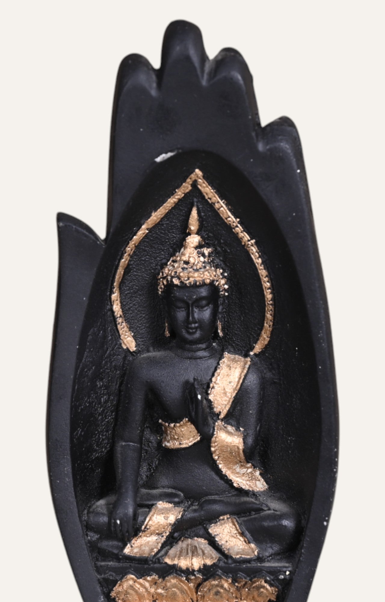 Resin Buddha Sculpture in Hand – Black & Gold Finish