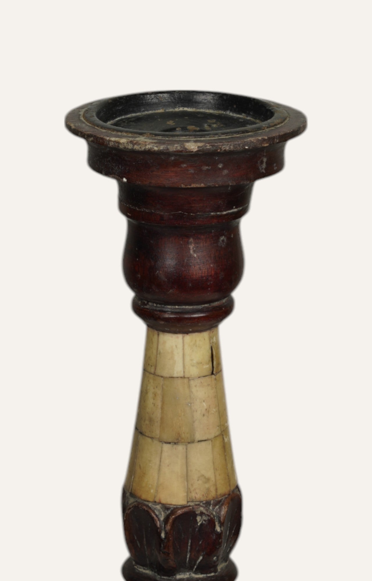 Ember Wood and Bone Inlay Vintage Candle Stand