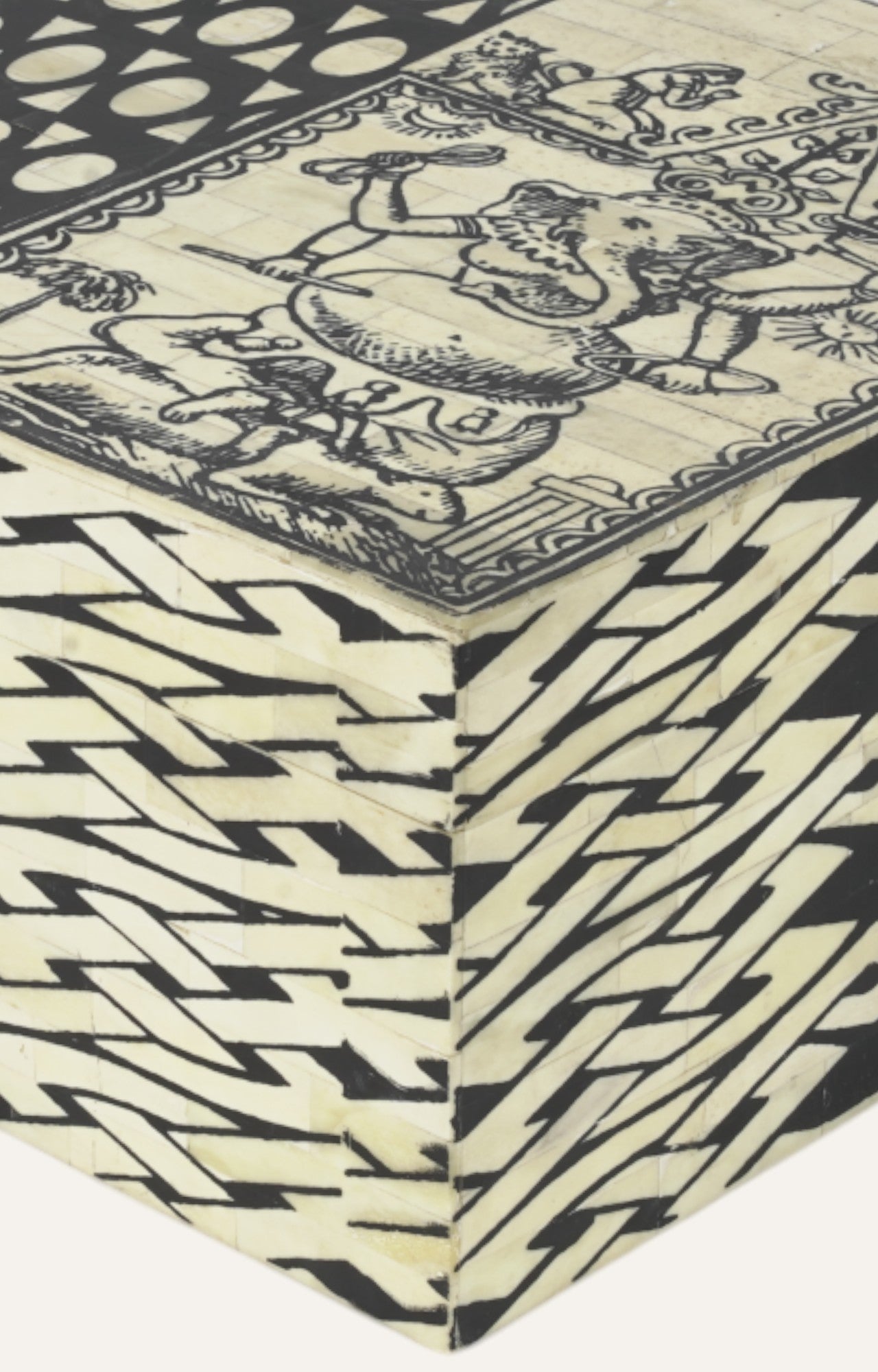 Ganesha Narrative Bone Inlay Box with Textured Panels