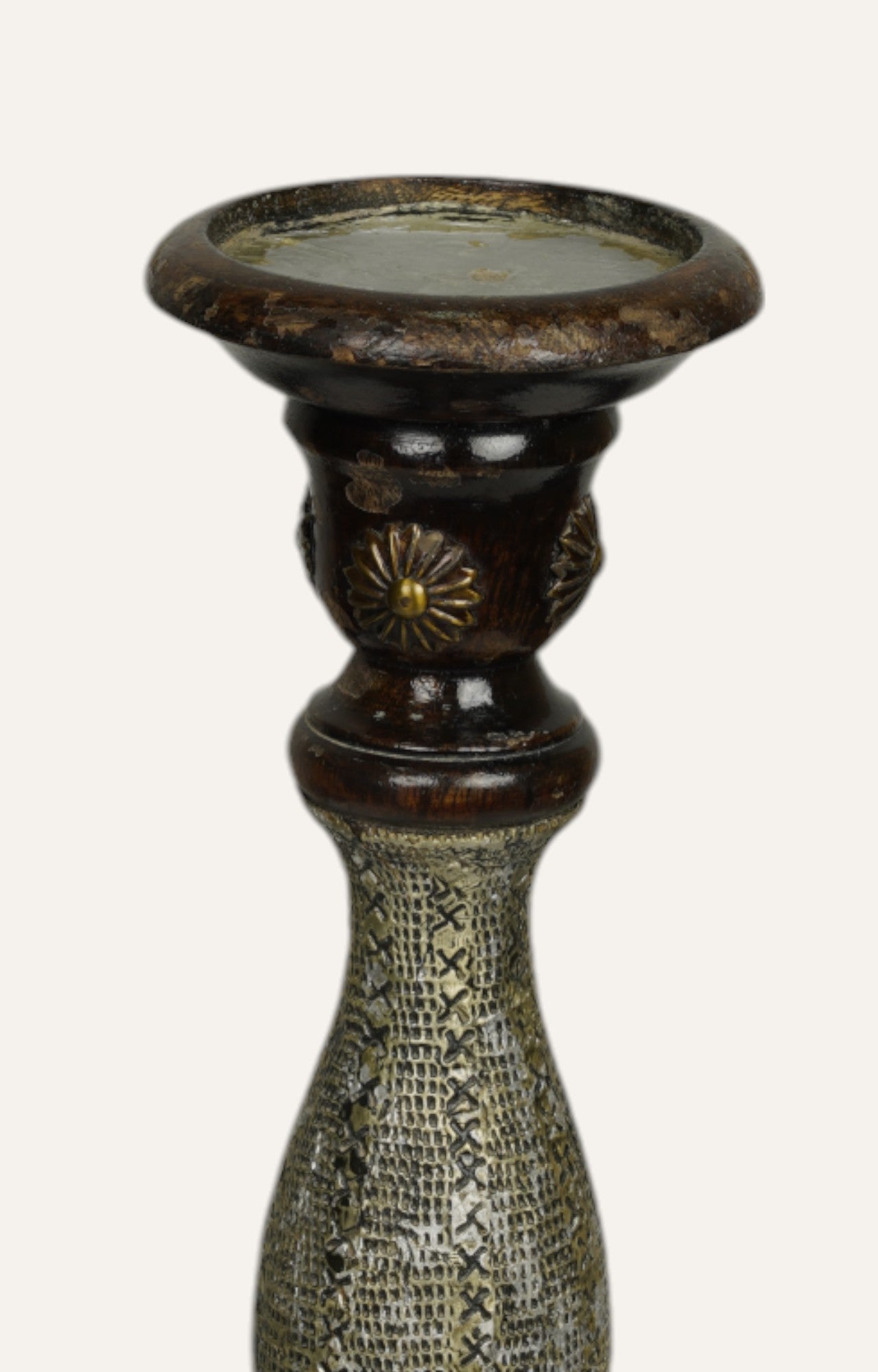 Baroque Wood and Brass Vintage Candle Stand