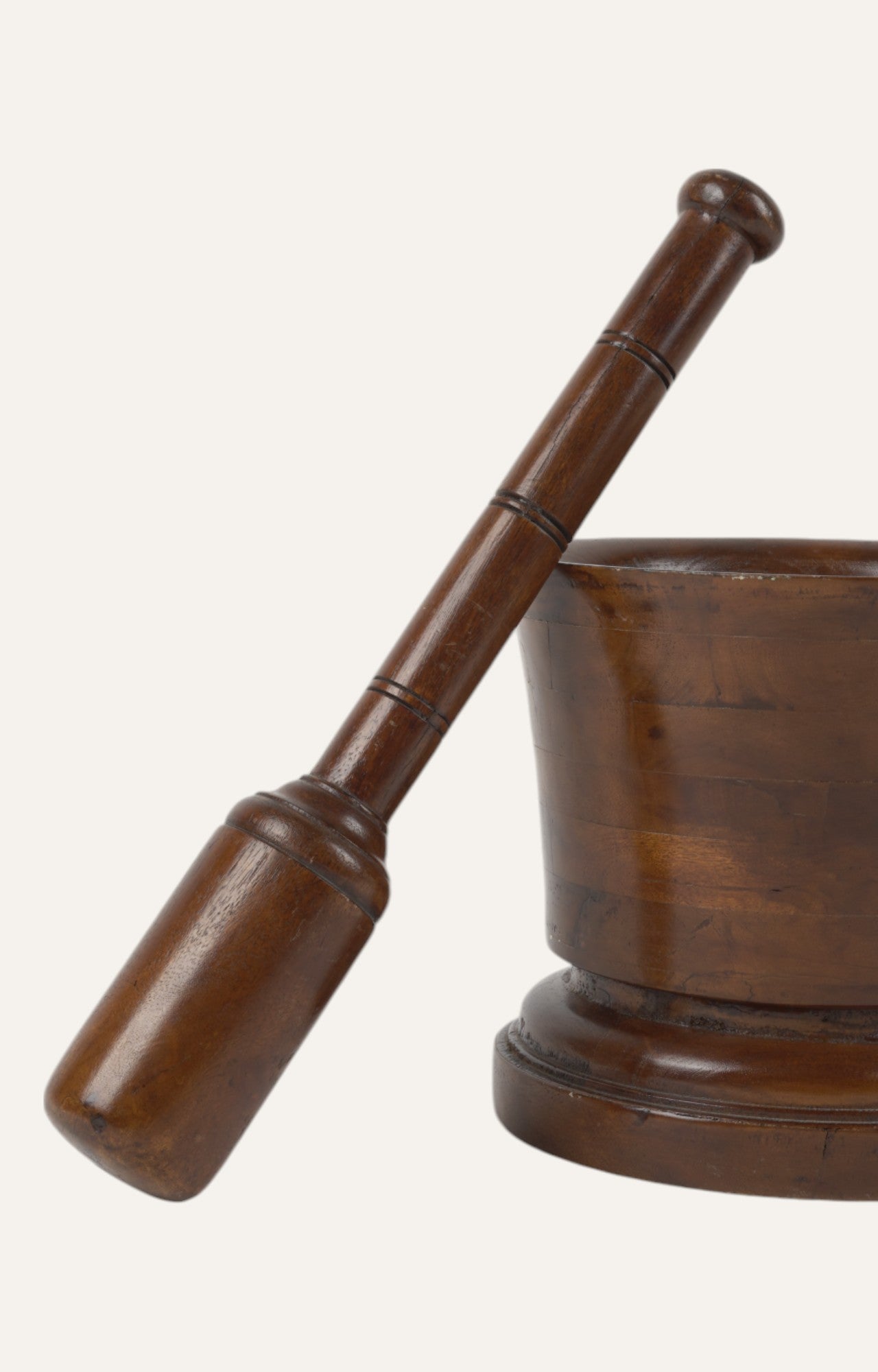 Handcrafted Antique Wood Mortar and Pestle with Natural Grain