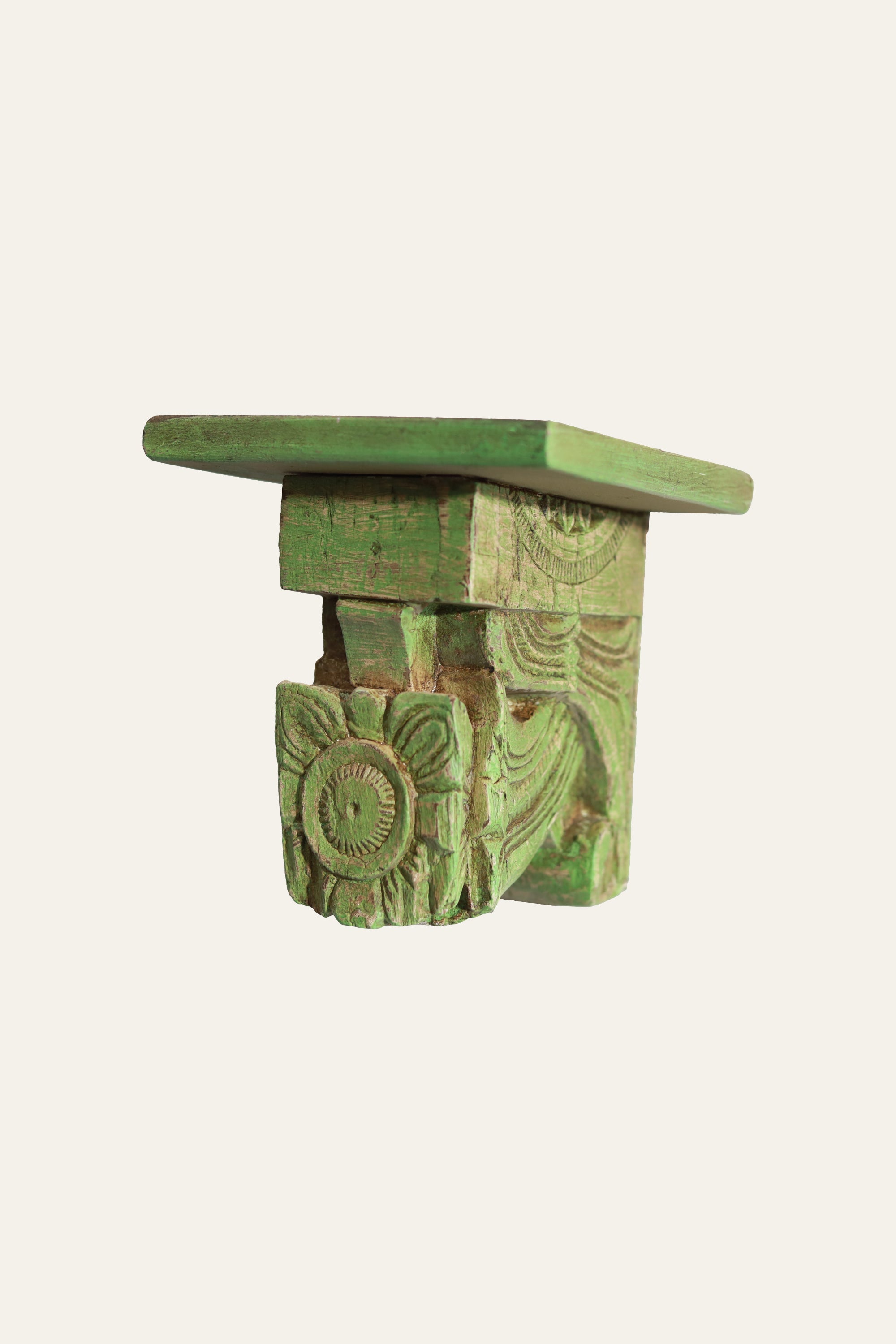 green floral carved wooden wall bracket