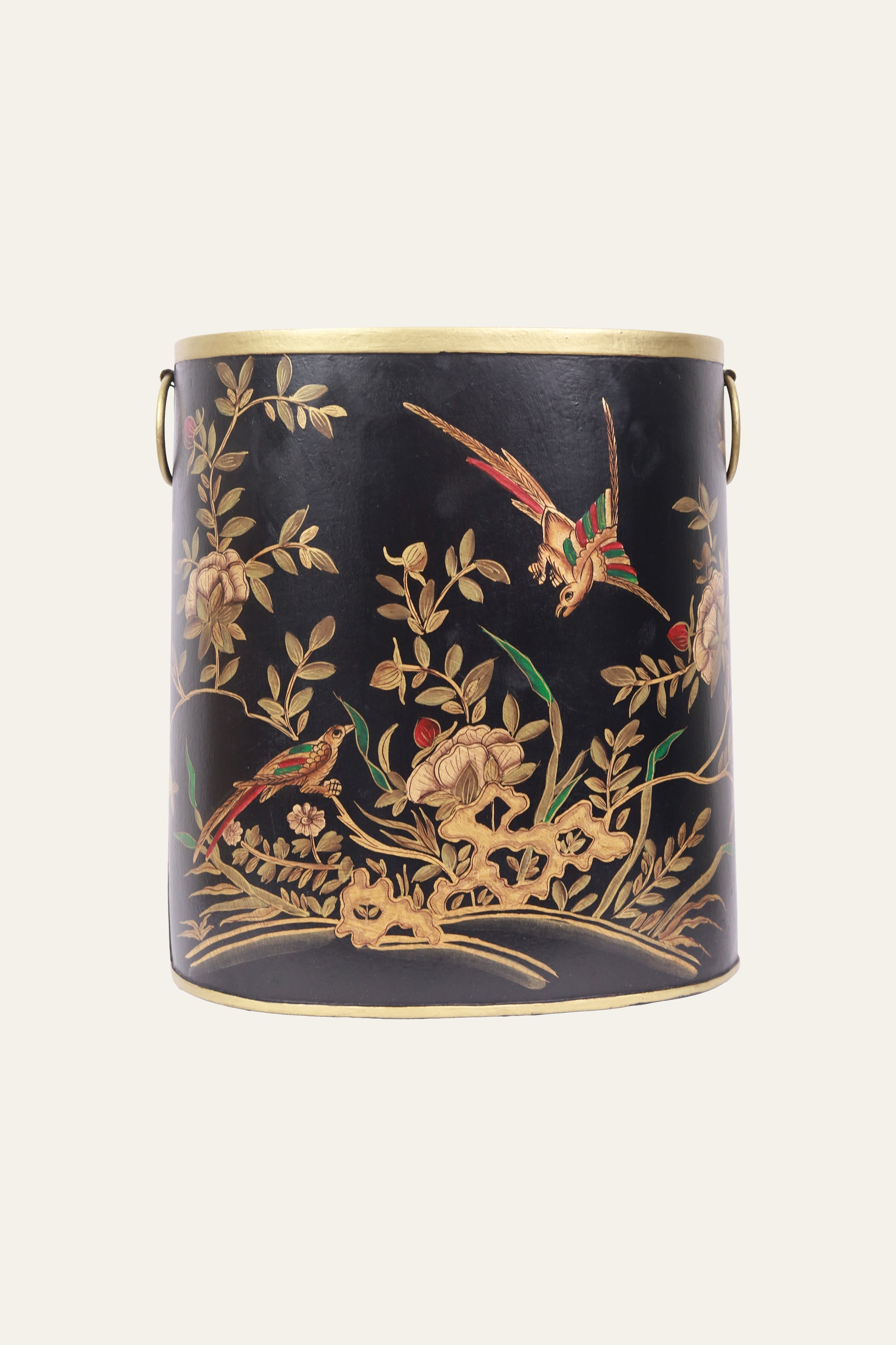 hand painted metal storage bin