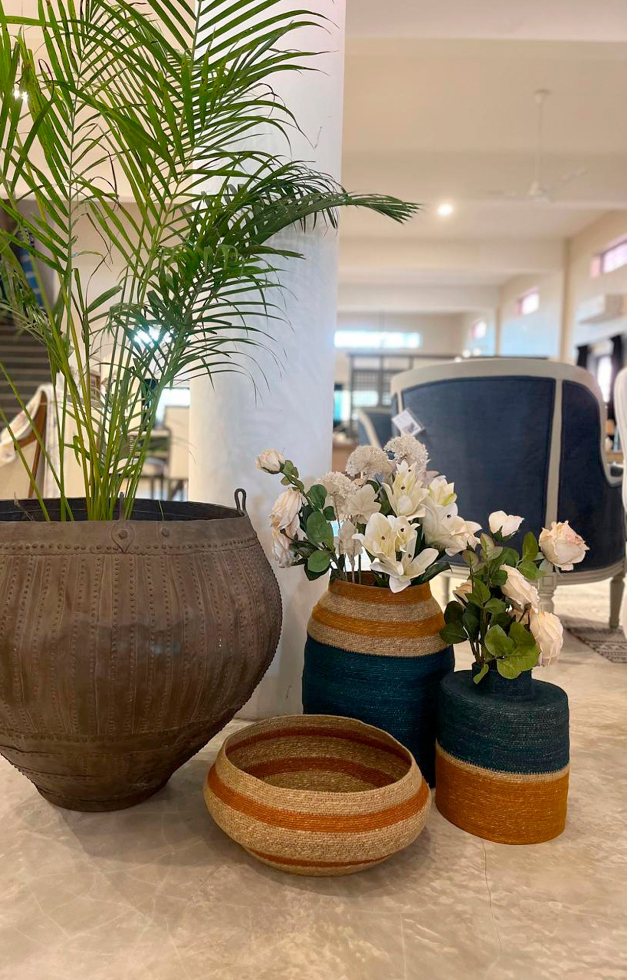 Teal Blue Boho Seagrass Basket