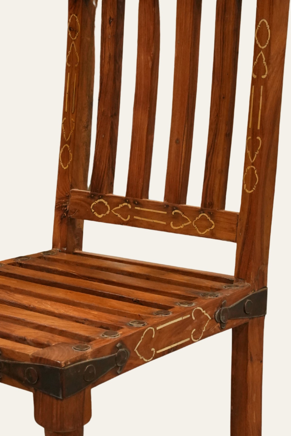 Brown Bone Inlay Wooden Chair