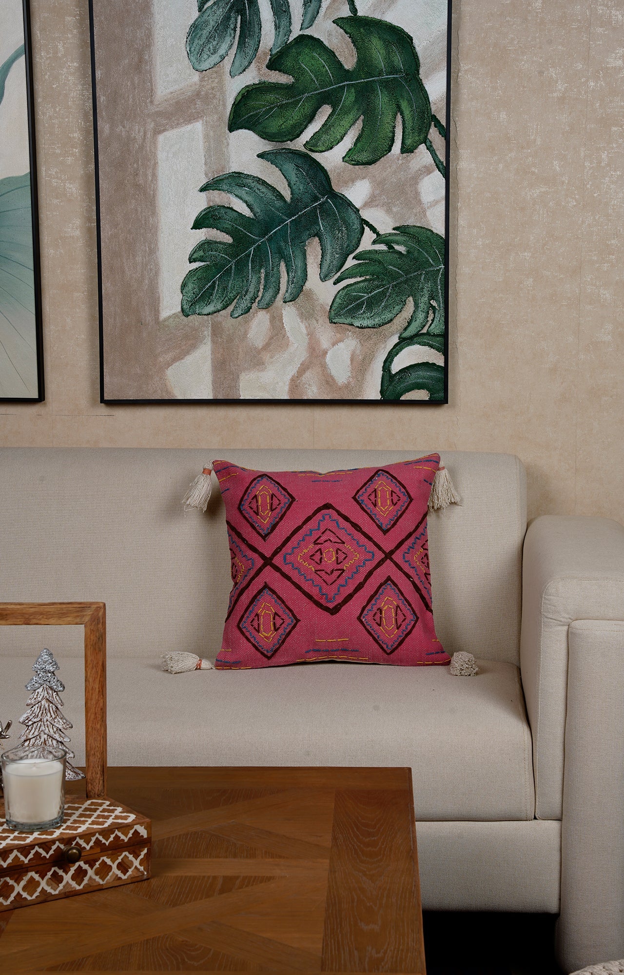 Bohemian Embroidered Cushion with Tassels