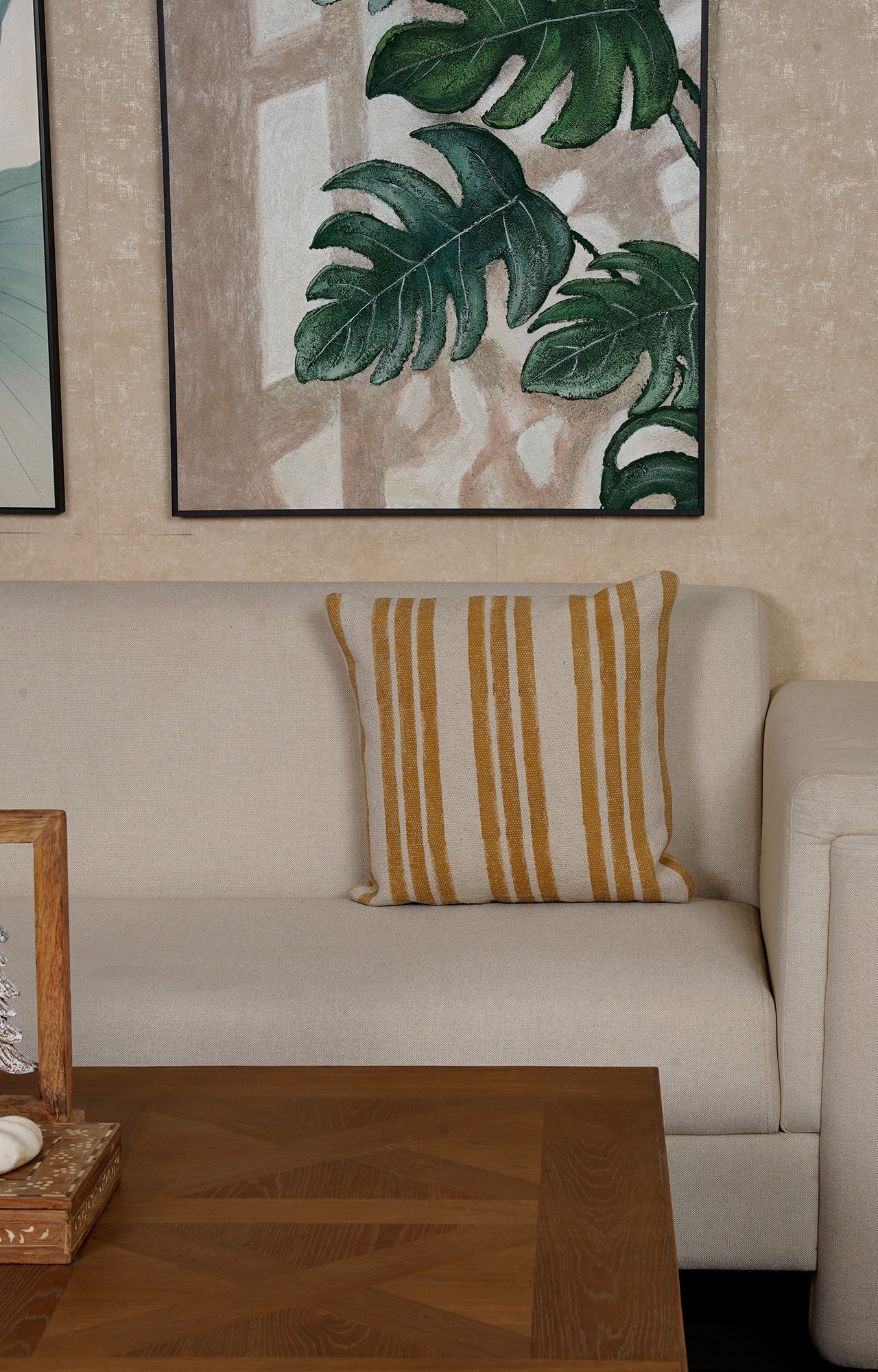 White and Yellow Striped Printed Cushion