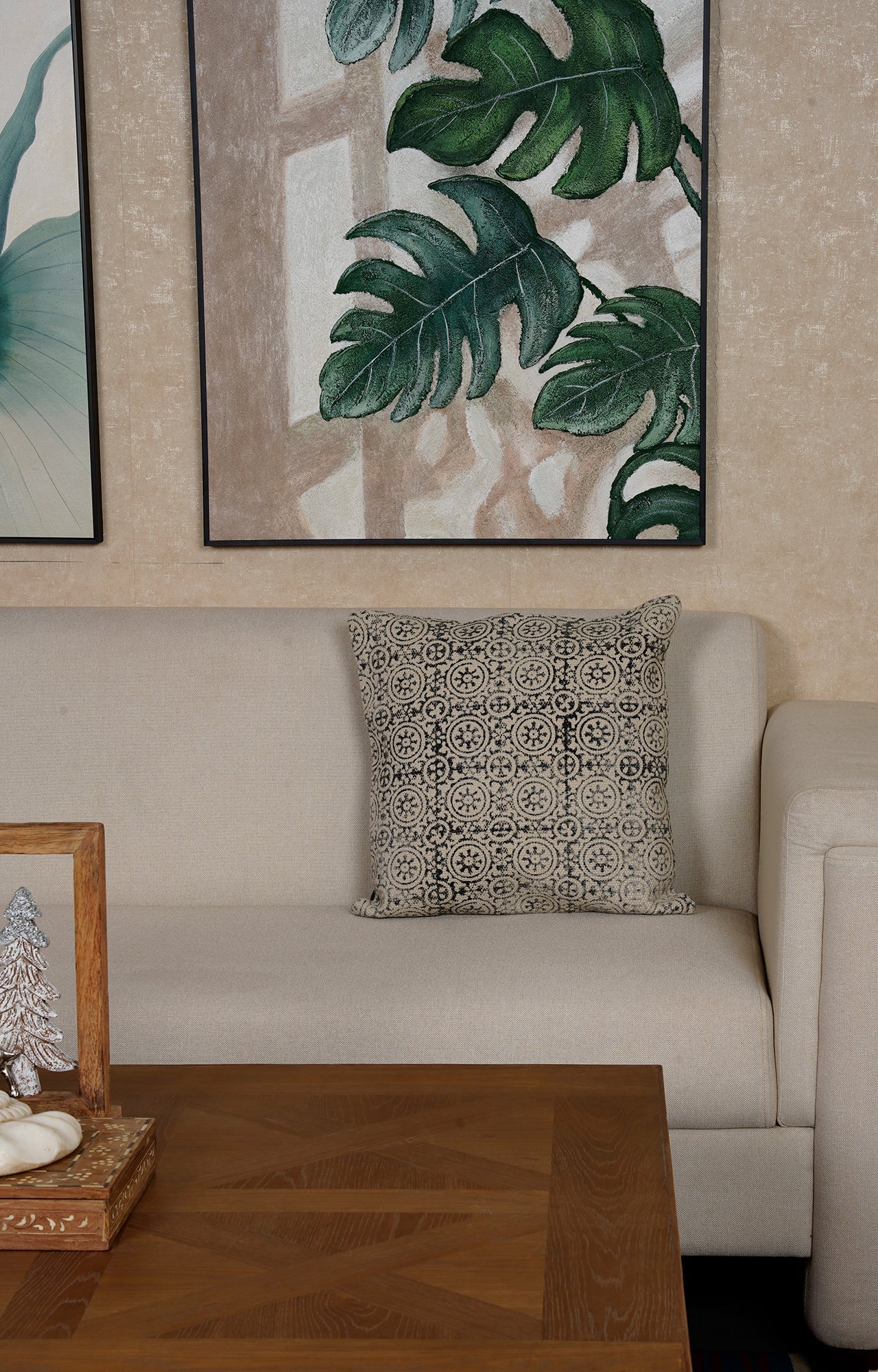 Black Hand-Made Cotton Printed Cushion