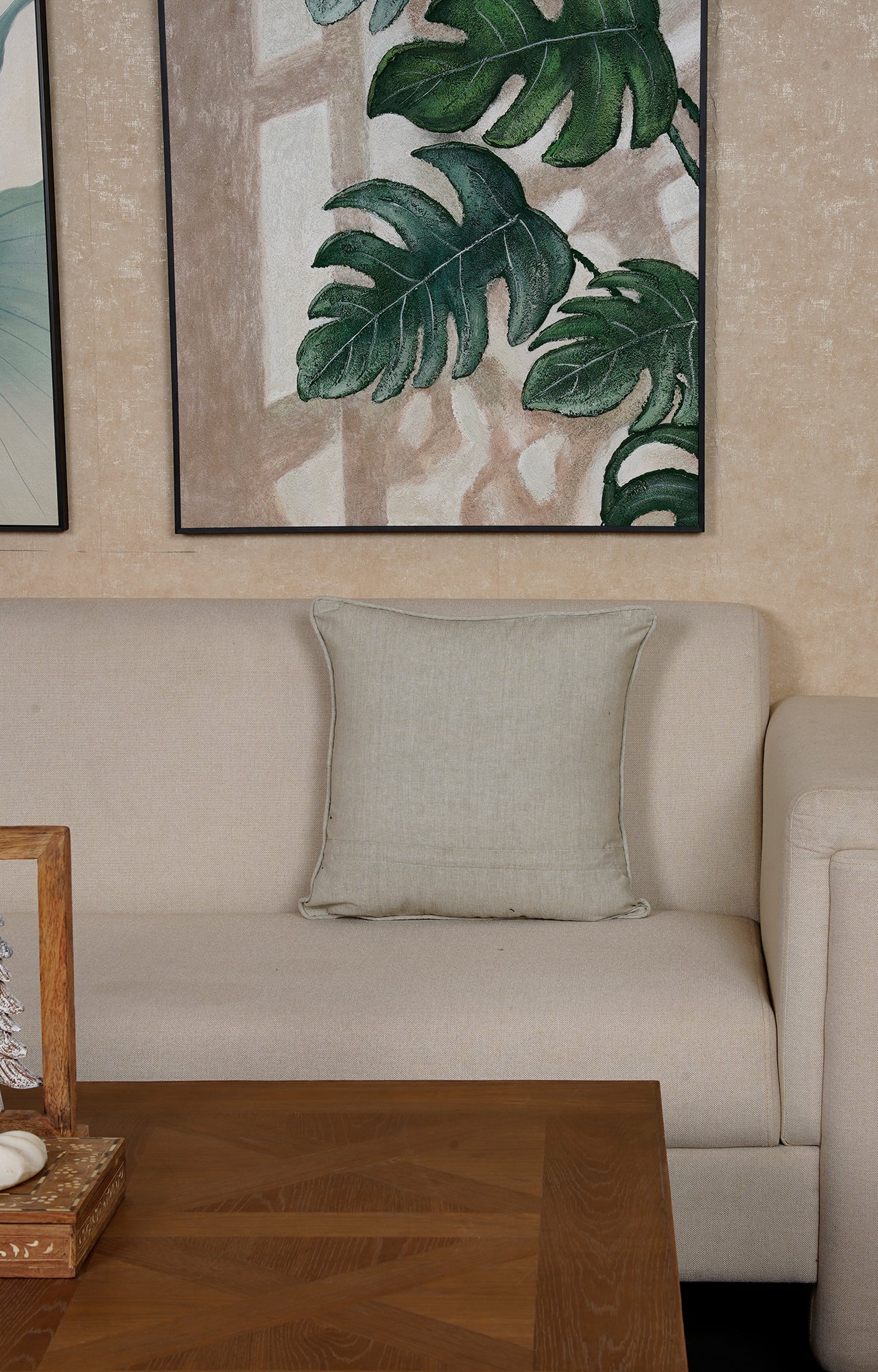 Monochromatic Beige Printed Cushion