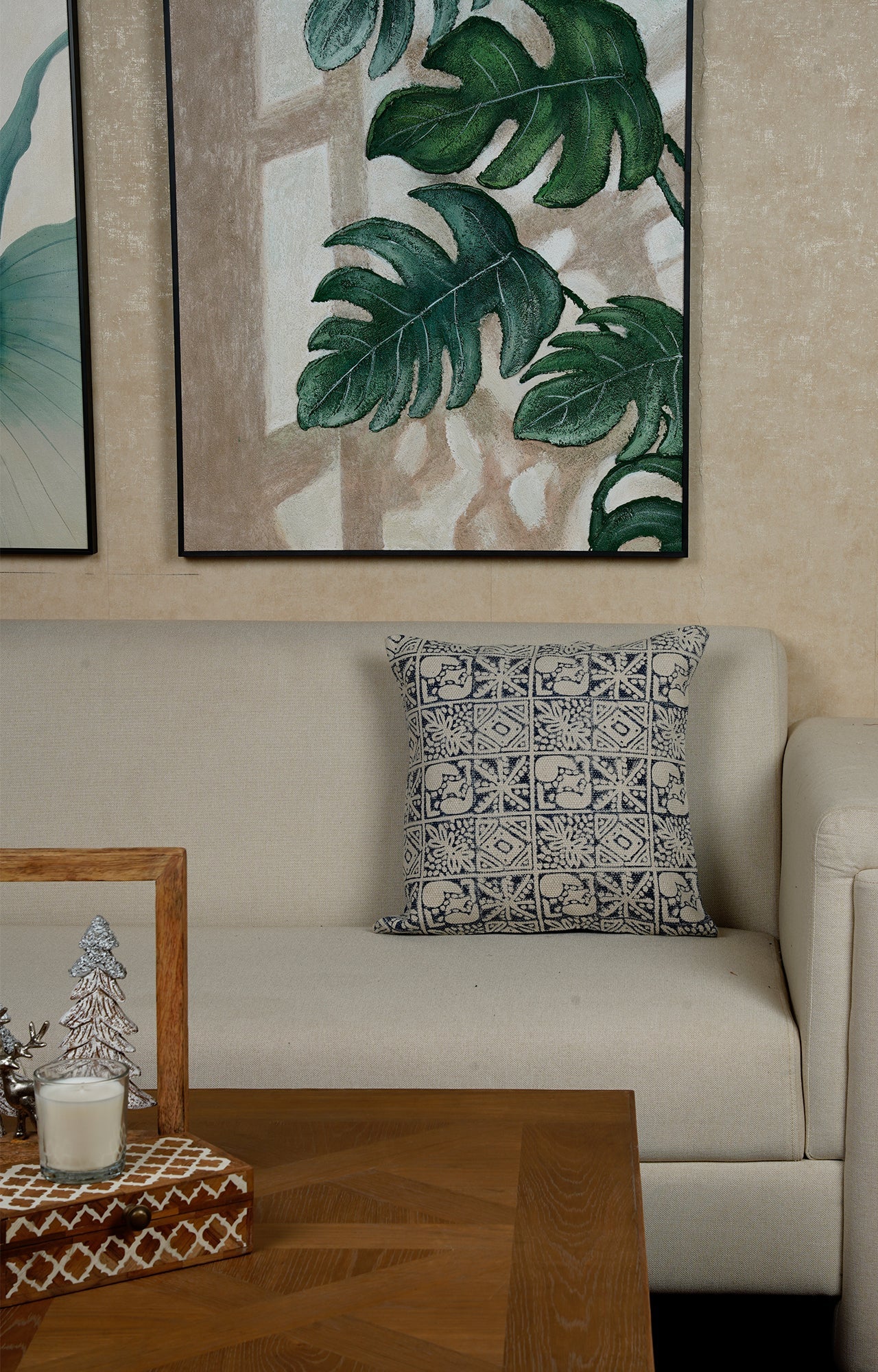 Indigo and White Printed Cushion