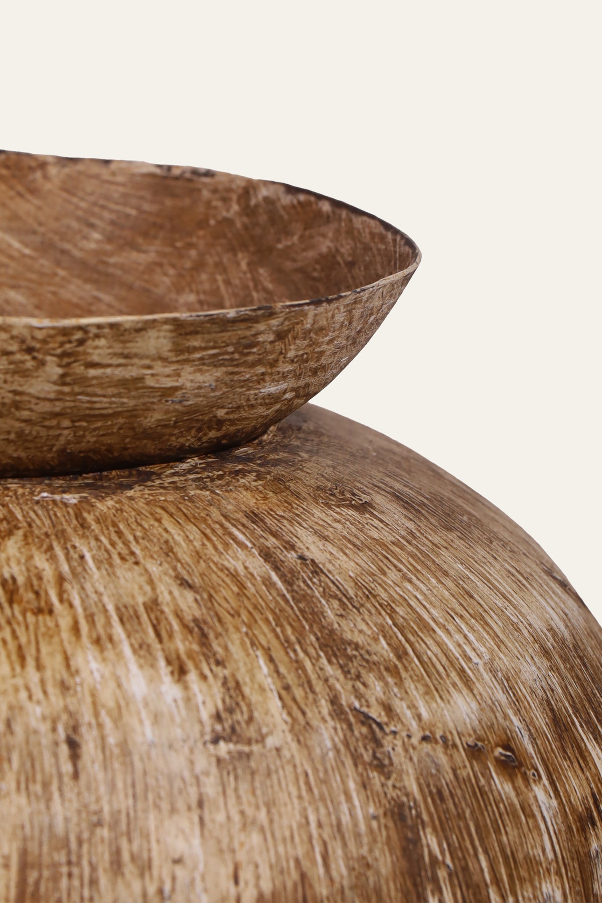 light brown metal pot in patina finish