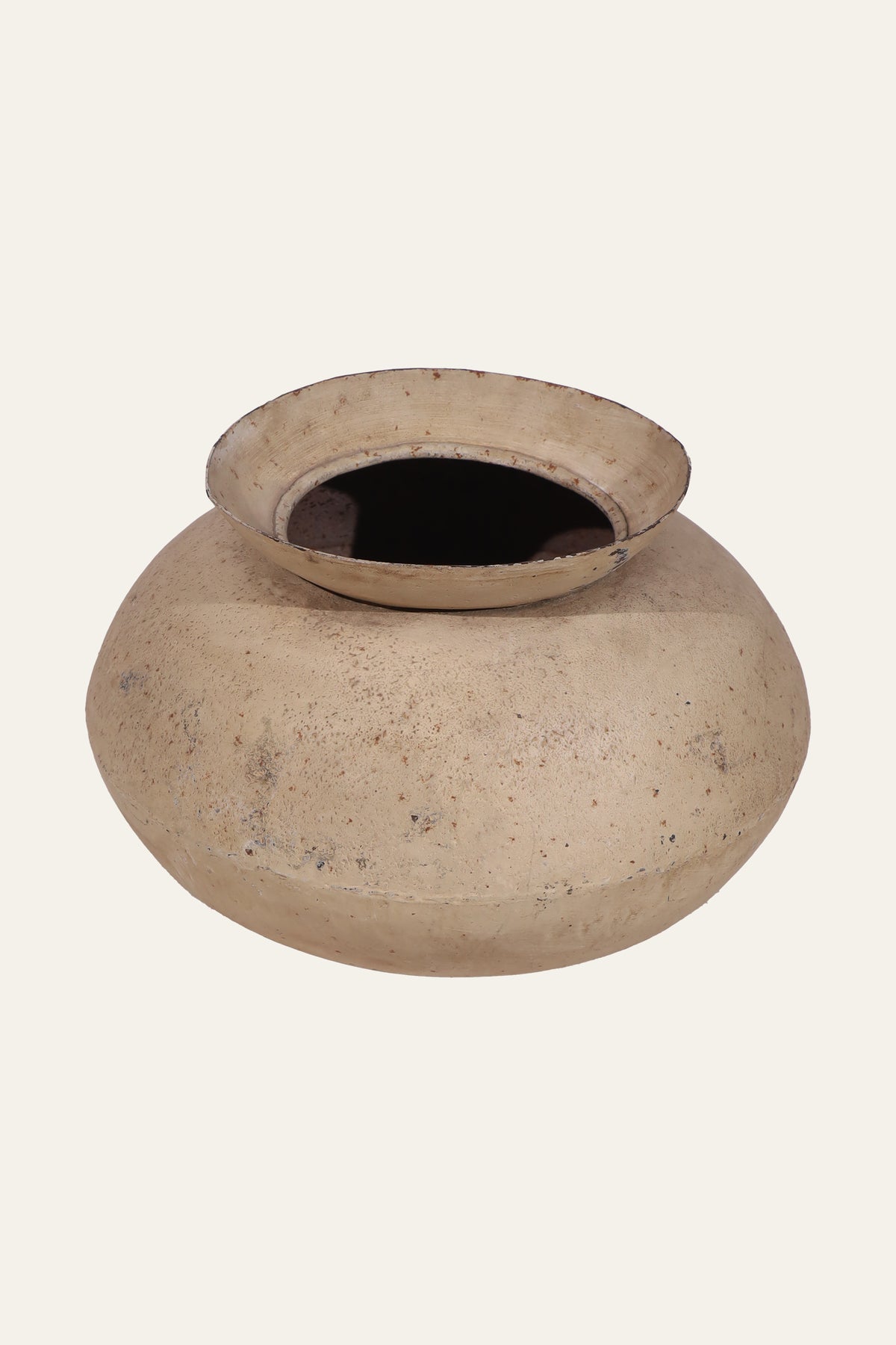 matte beige round metal pot
