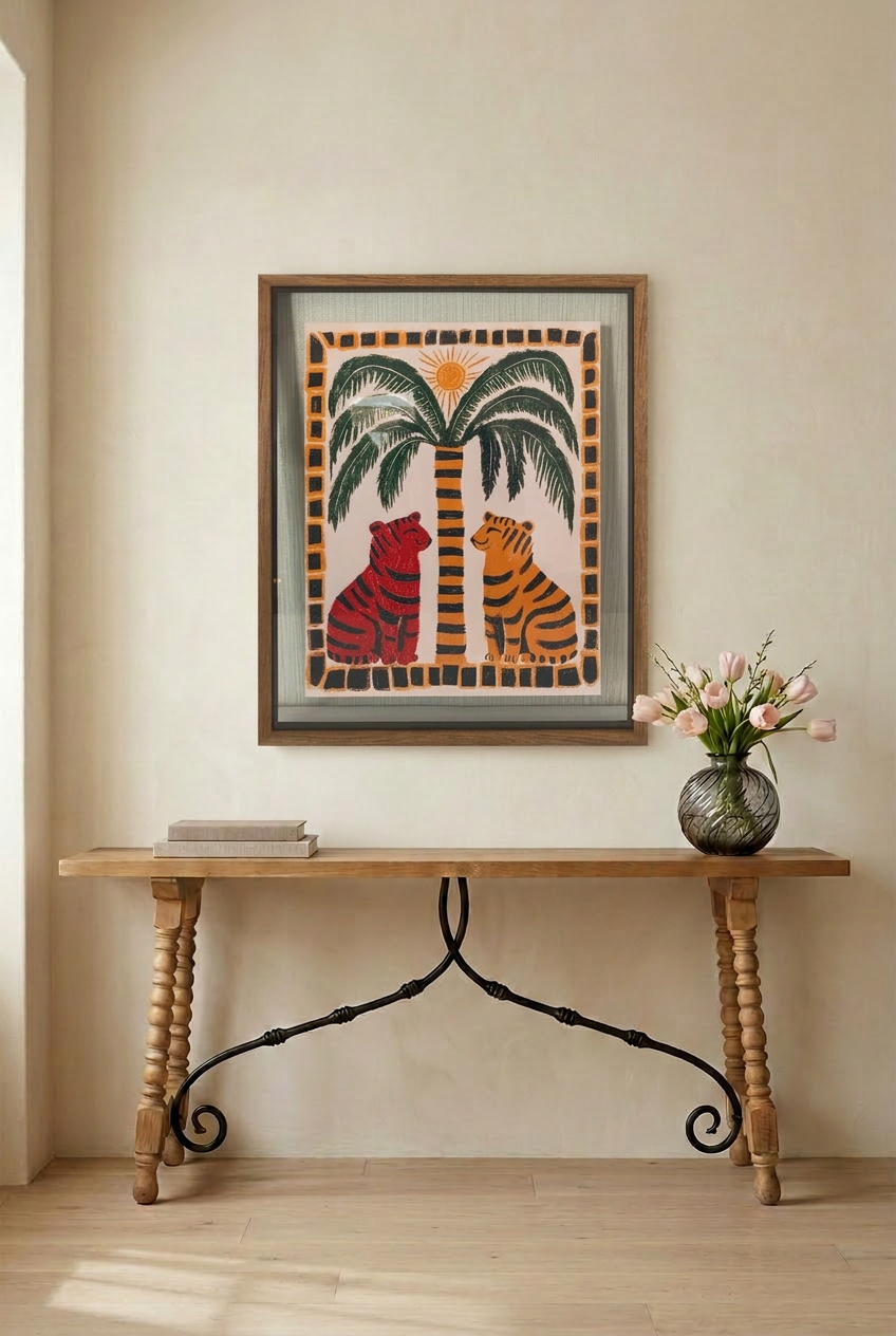 Framed Palm Tree with Tigers