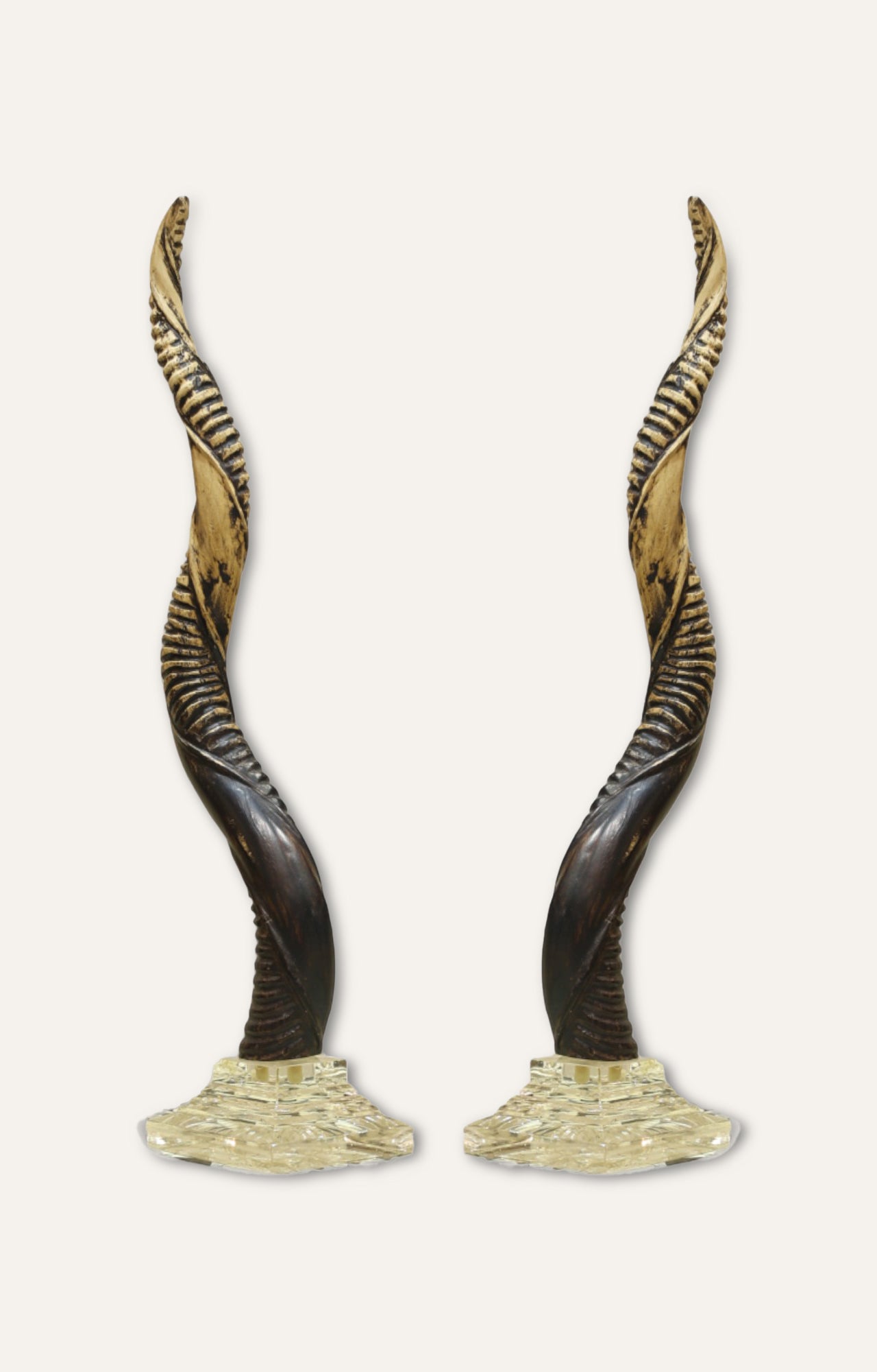 Faux Antler Sculptures with Glass Base - Set of 2