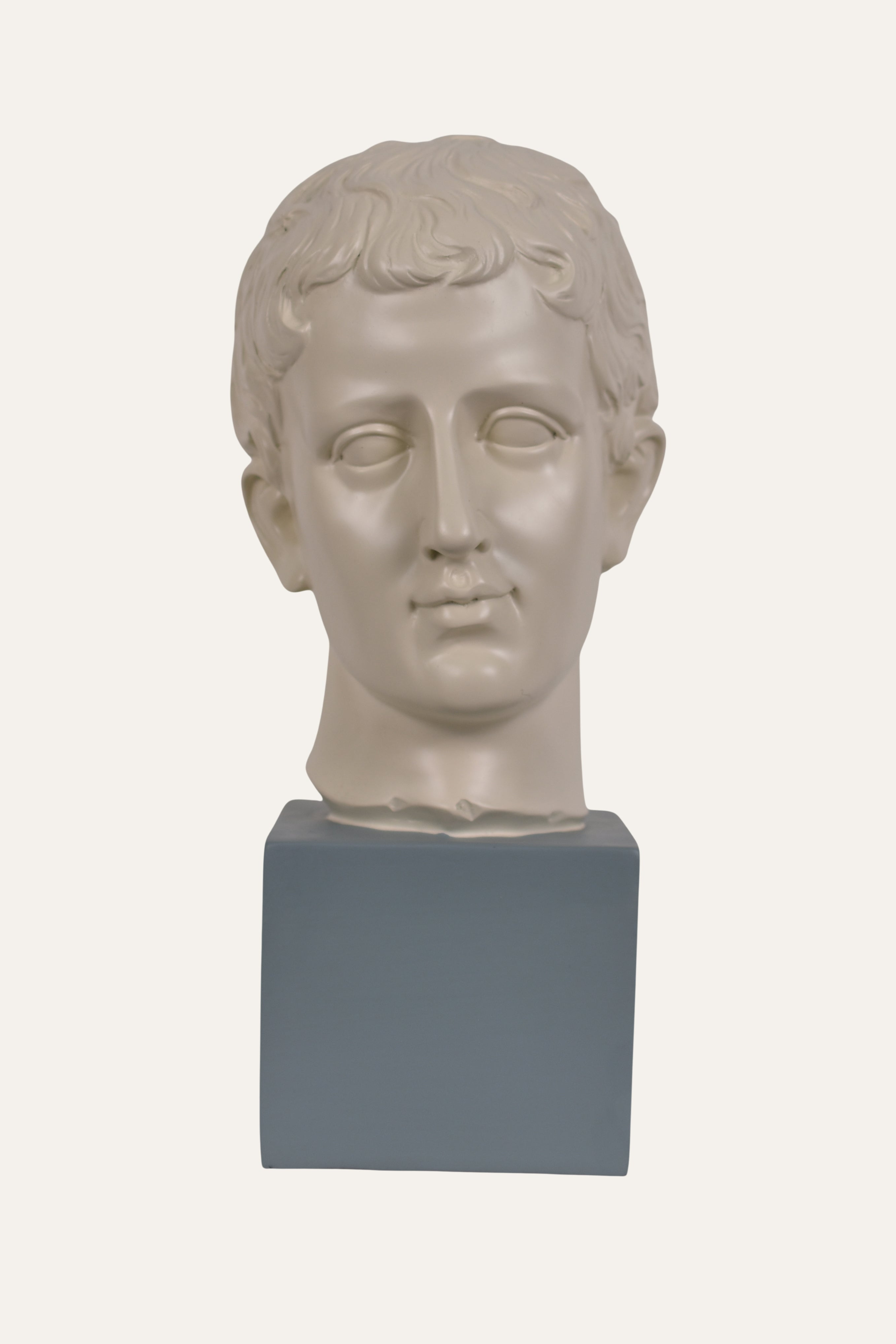 resin Roman head bust on pedestal