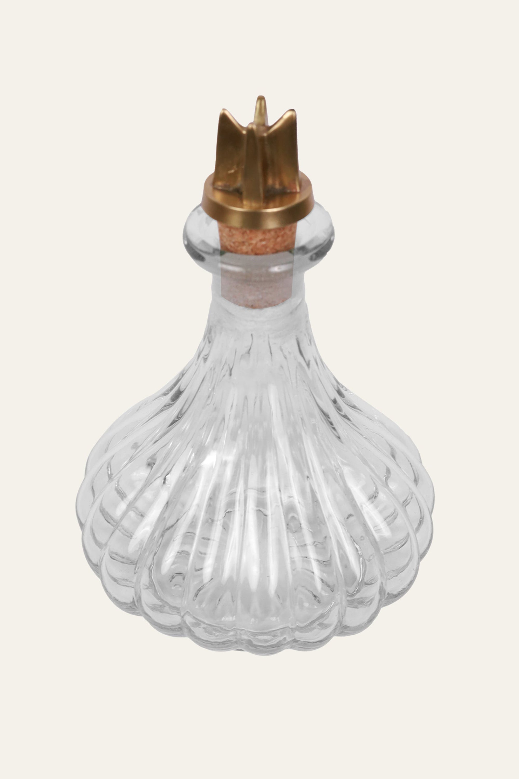 Ribbed Glass Bottle Container with Antique Brass Stopper